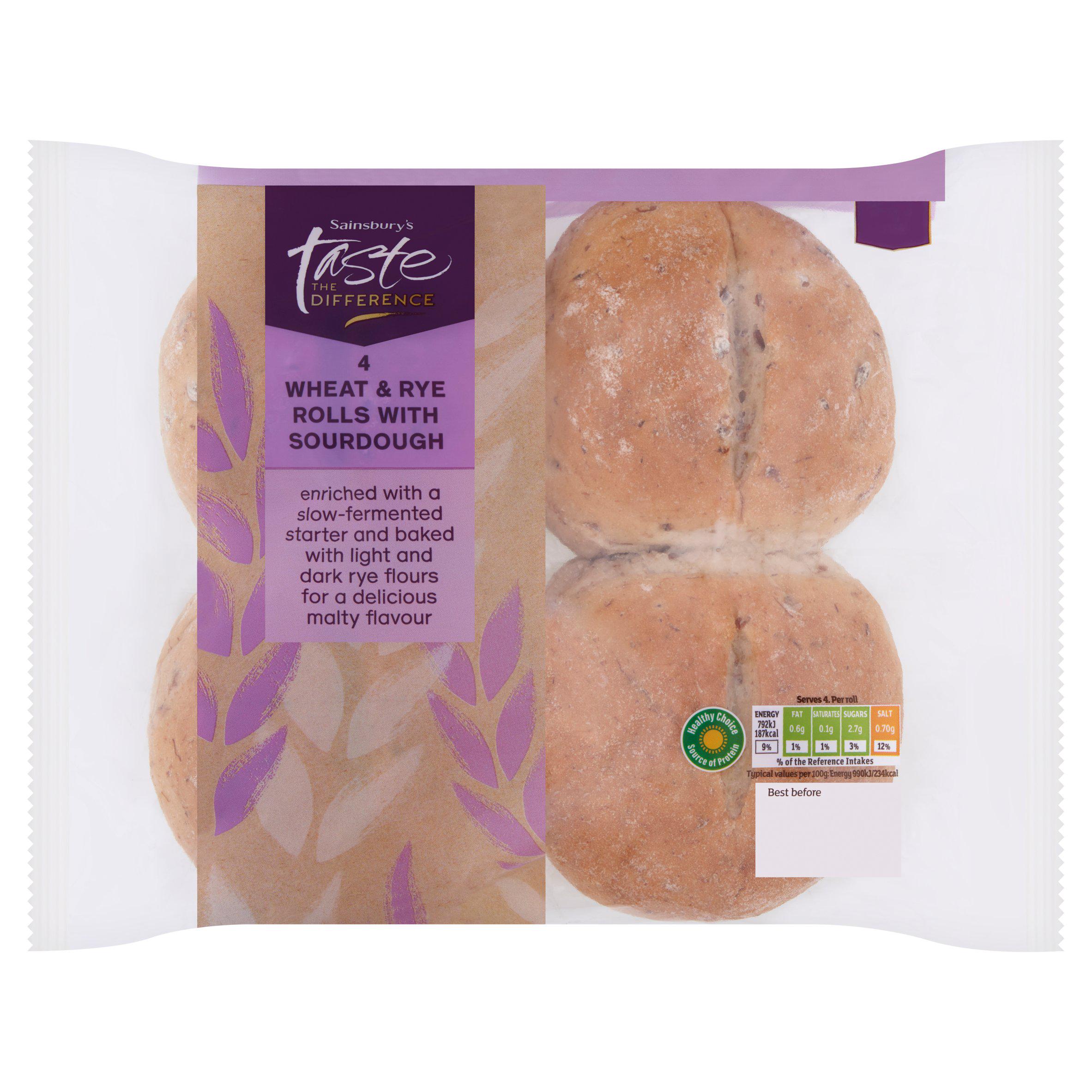 Sainsbury's 4 Wheat & Rye Rolls with Sourdough, Taste the Difference