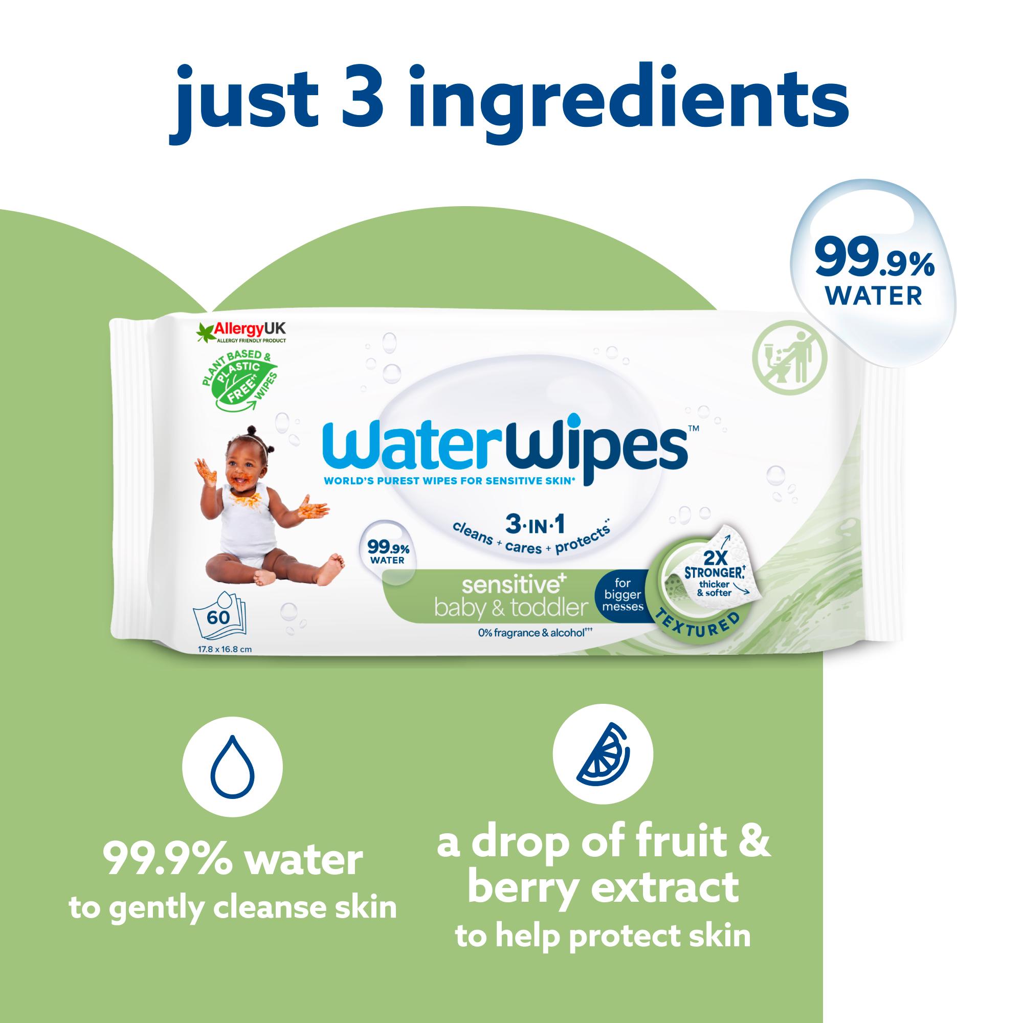 WaterWipes Sensitive+ Baby & Toddler Wipes x180 thumbnail 2