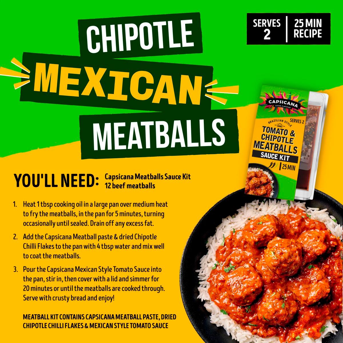 Capsicana Latin Flavour Mexican Style Tomato & Chipotle Meatballs Sauce Kit 273g thumbnail 3