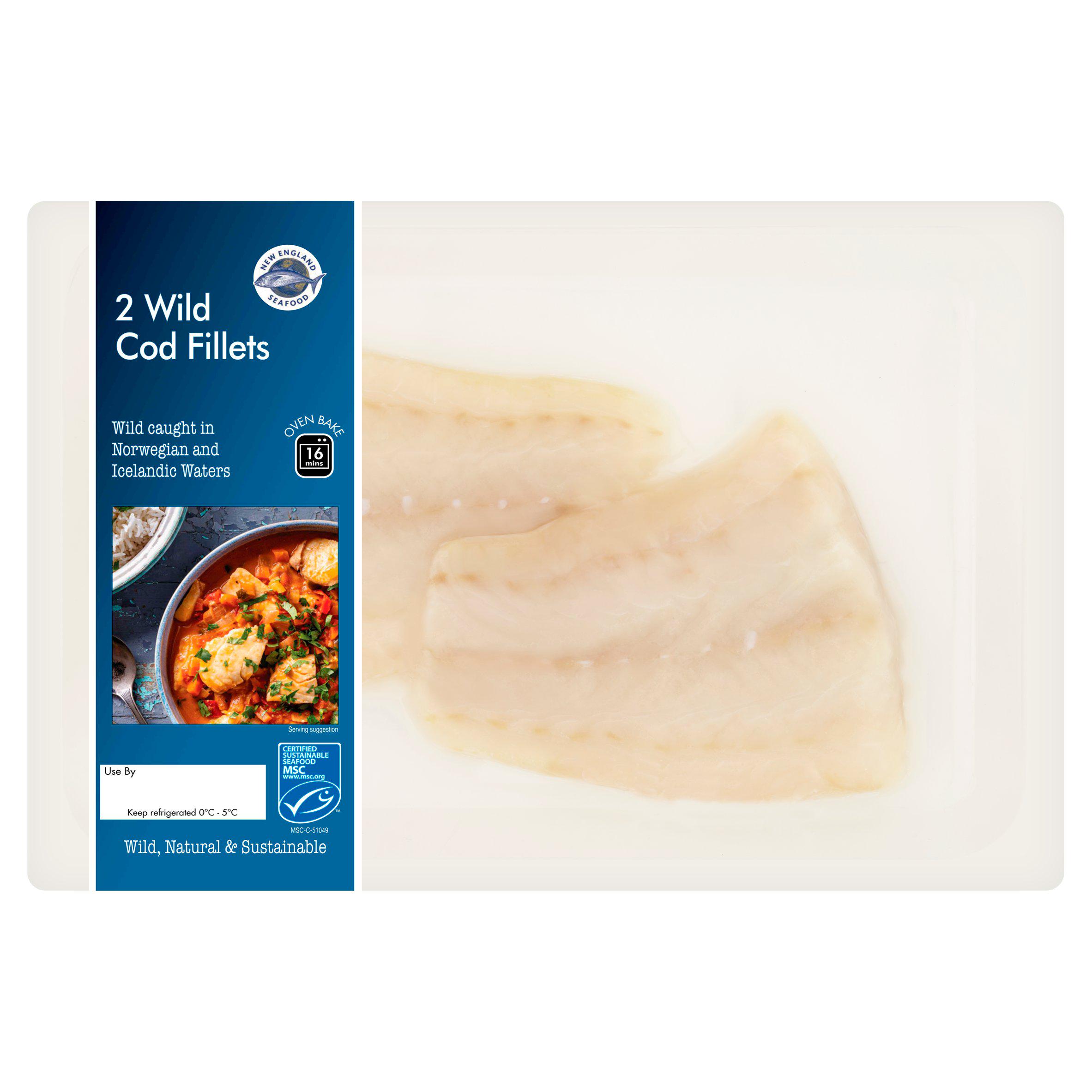 New England Seafood Wild Cod Fillets x2 220g