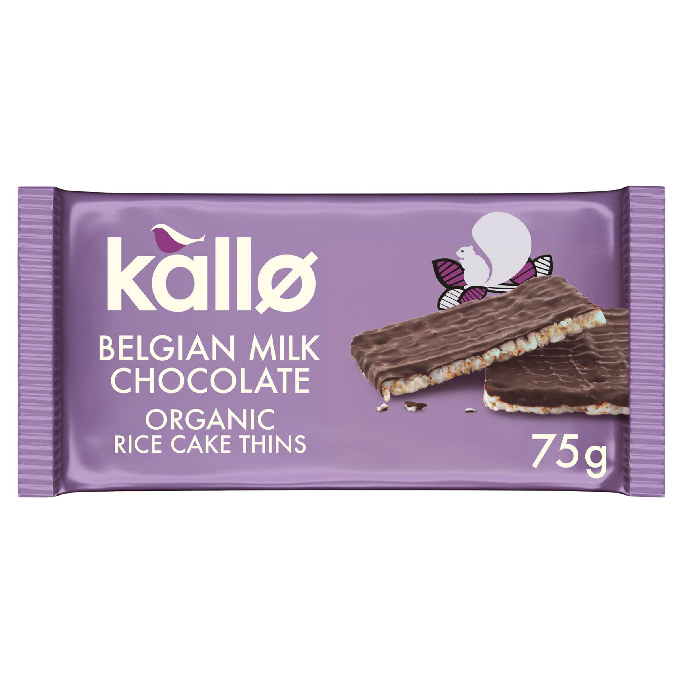 Kallo Belgian Milk Chocolate Organic Rice Cake Thins 75g