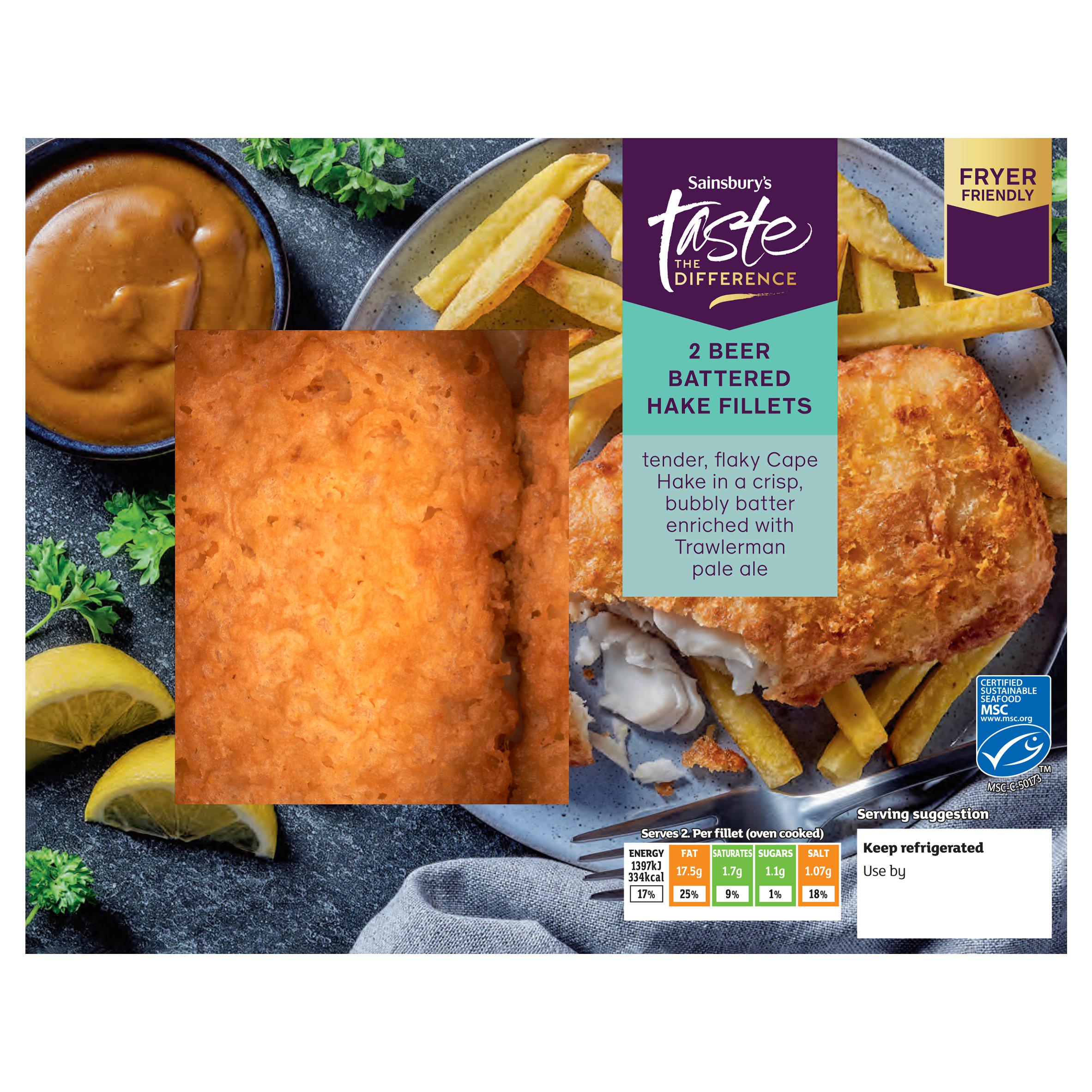 Sainsbury's Taste the Difference 2 Beer Battered Hake Fillets 365g