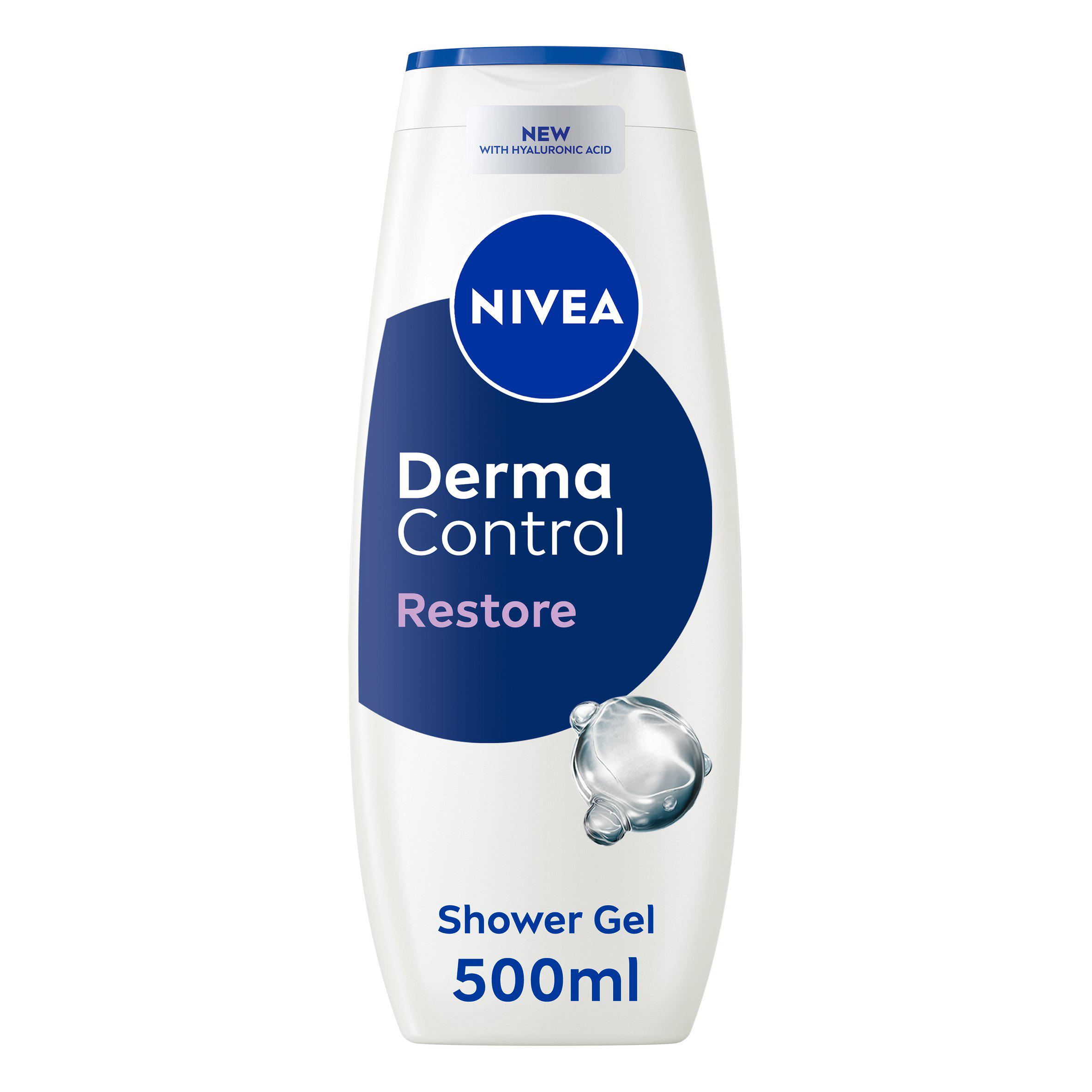 Nivea 500ml Derma Control Restore Hyaluronic Acid & Vitamin E Sensitive Skin Shower Gel