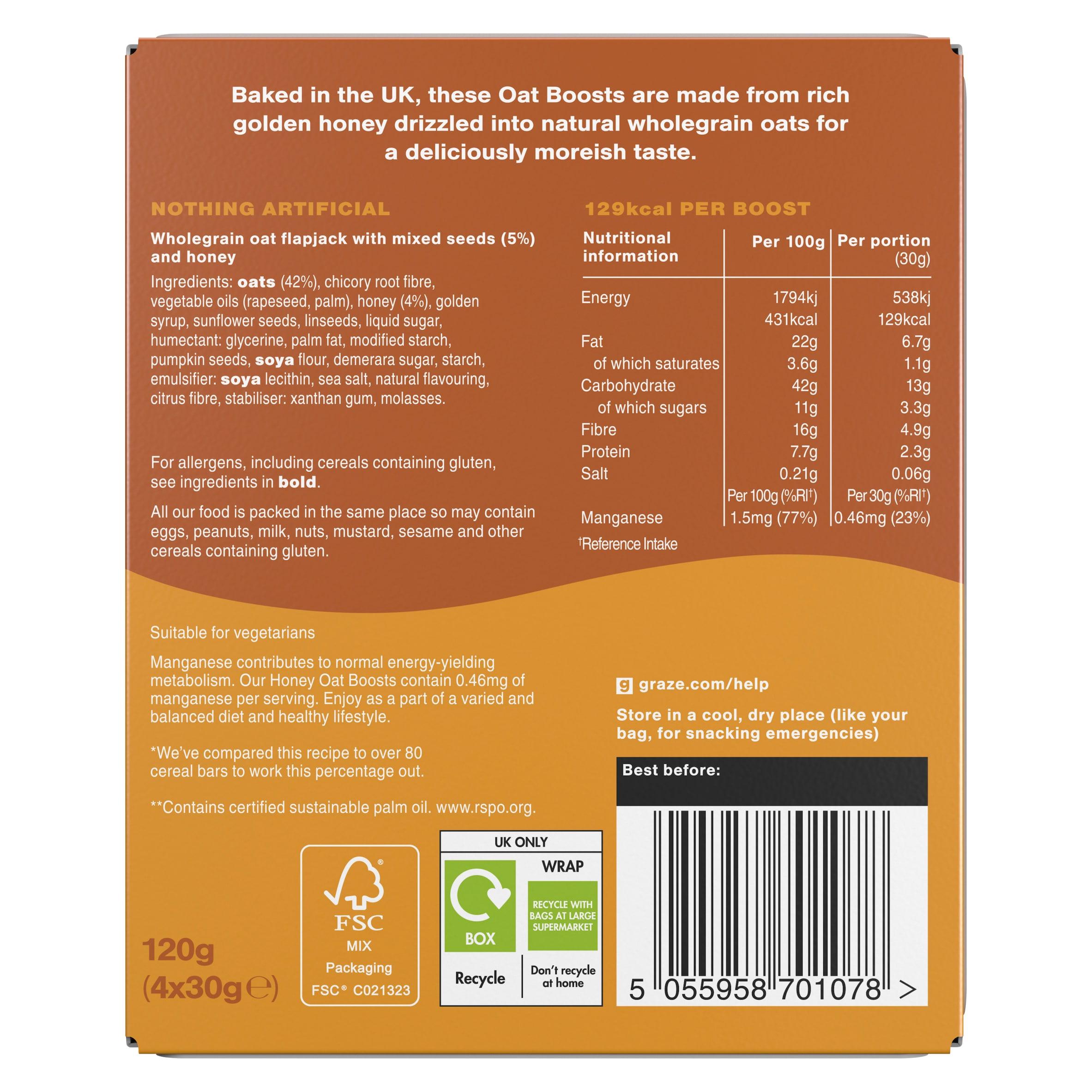 Graze  Oat Boost Flapjack snacks Honey 4x30g thumbnail 6