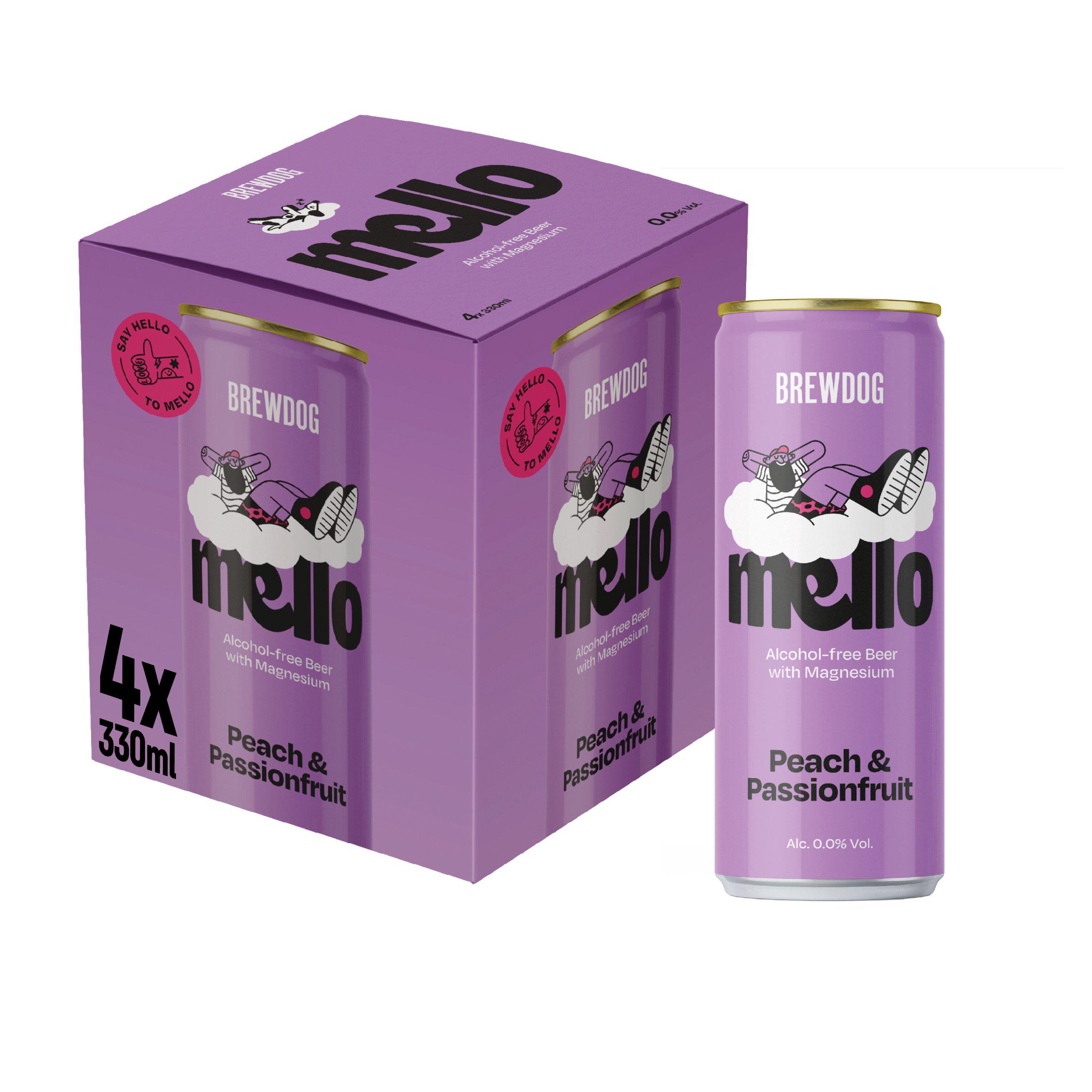 BrewDog 4 x 330ml 0.0% Alcohol Free Beer Mello Peach & Passionfruit