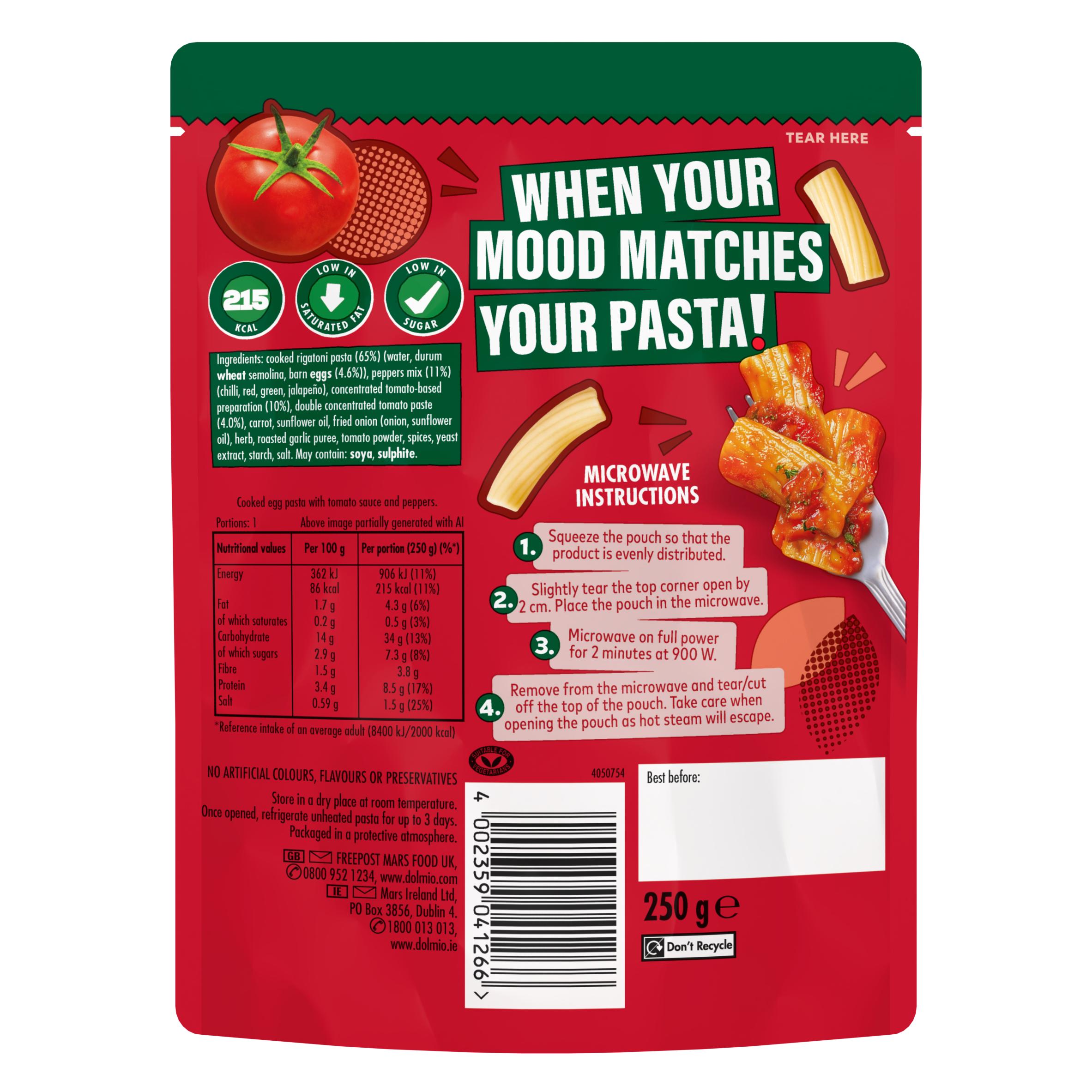 Dolmio 250g Classics Rigatoni Arrabiata Pasta Ready Meal thumbnail 2