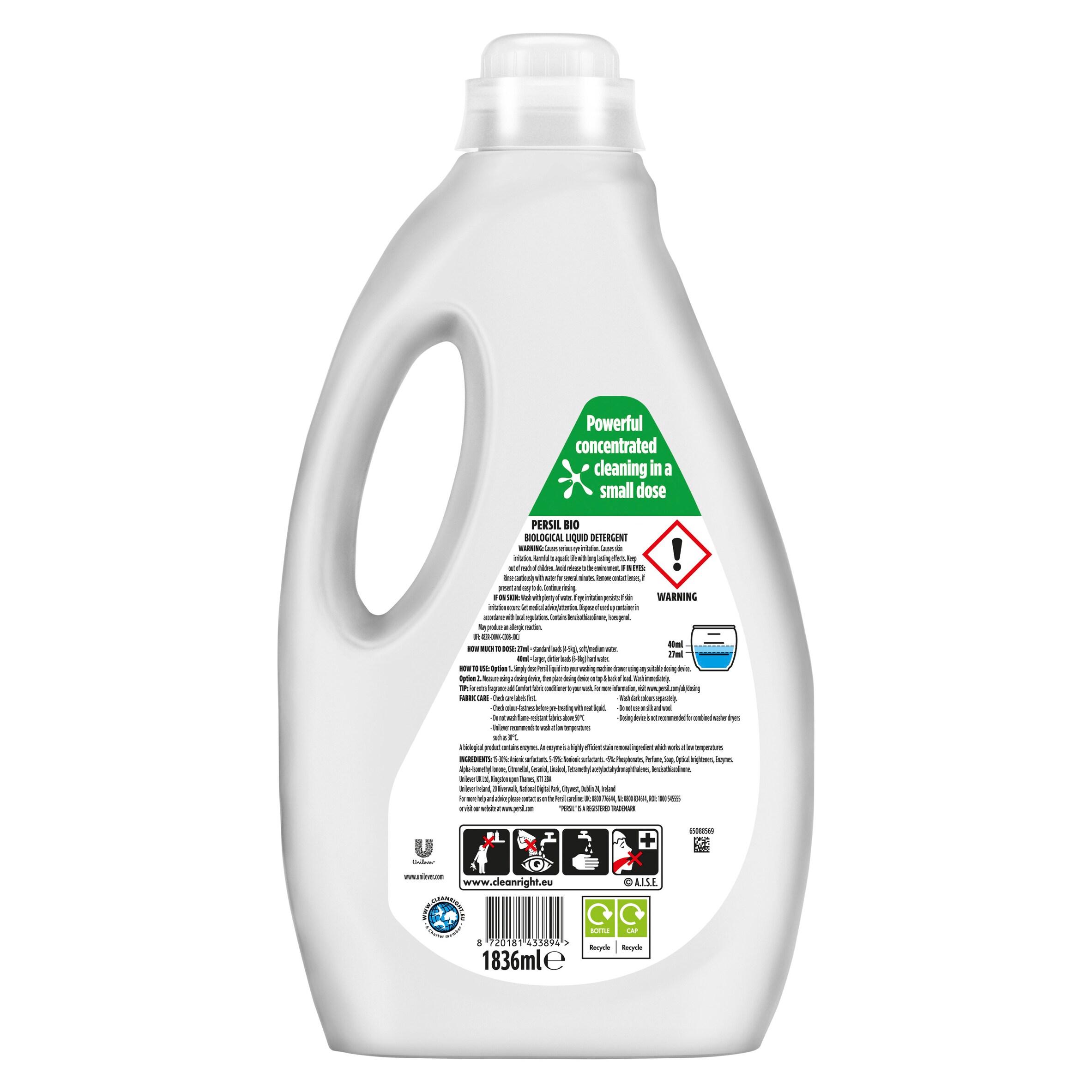 Persil 68 Washes Bio Laundry Washing Liquid Detergent 1.836L thumbnail 6