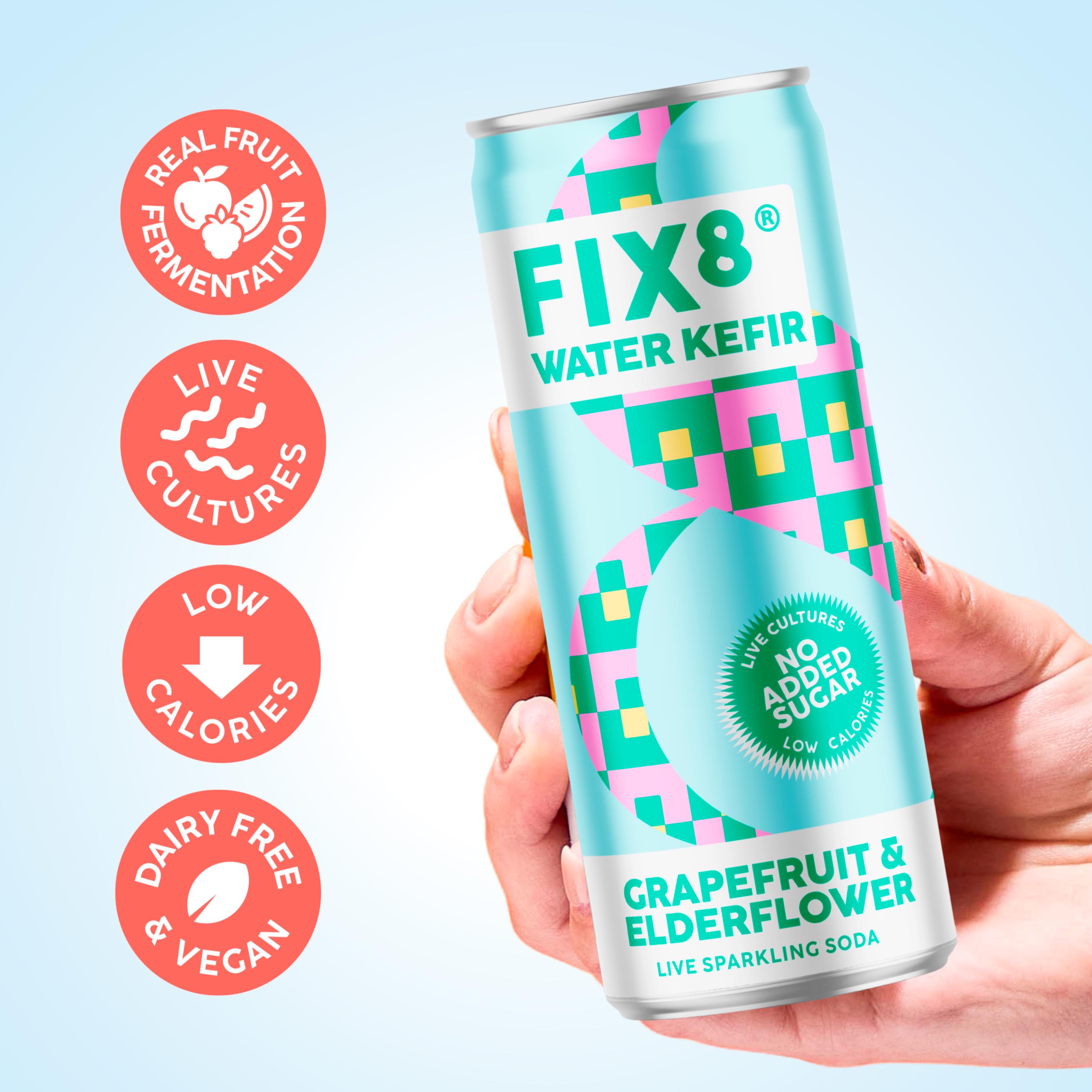 Fix8 Water Kefir Grapefruit & Elderflower Live Sparkling Soda 4 x 250ml thumbnail 2
