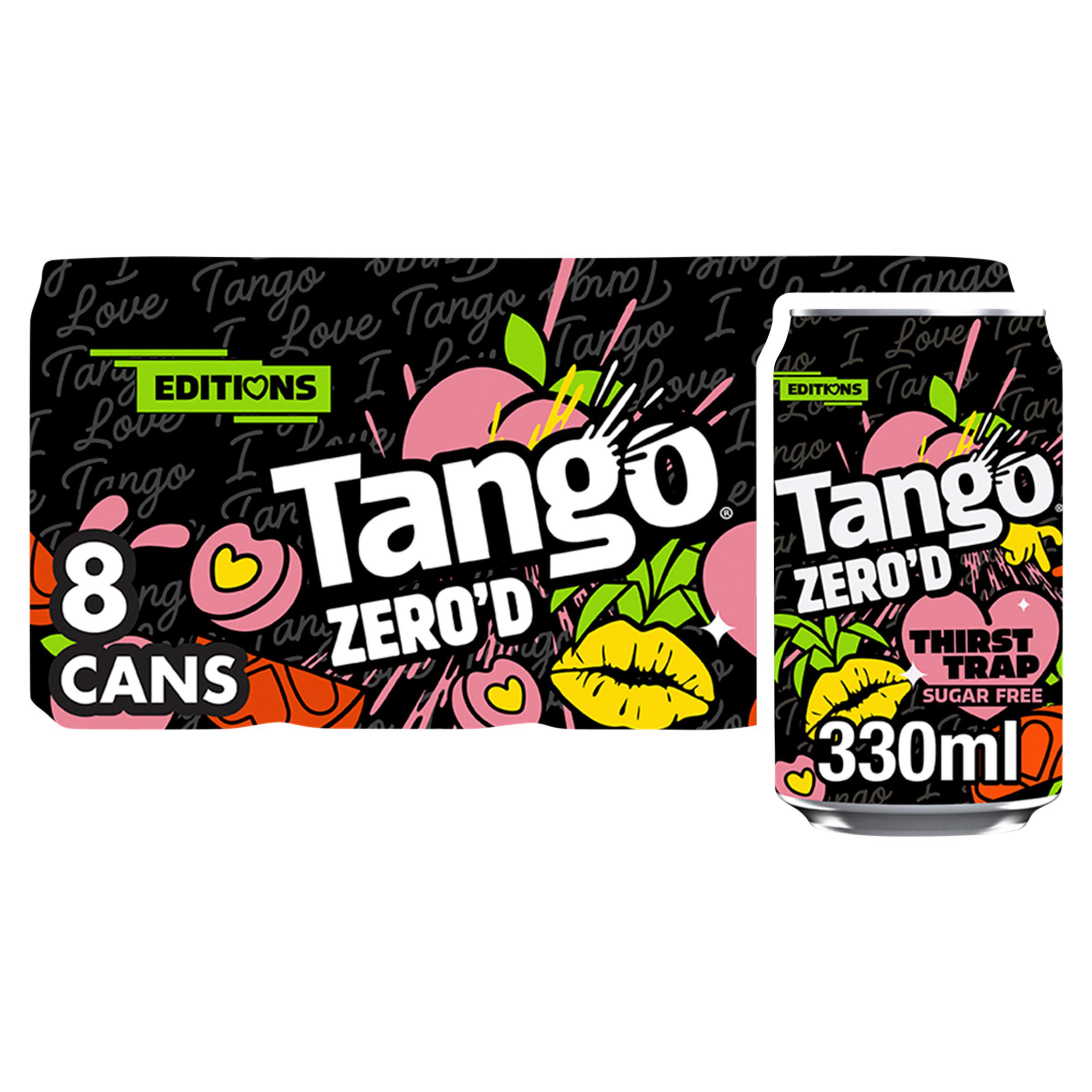 Tango 8 x 330ml Zero'd Thirst Trap Peach, Pineapple & Orange Soft Drink Cans