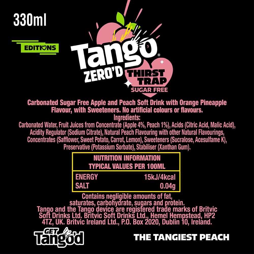 Tango 8 x 330ml Zero'd Thirst Trap Peach, Pineapple & Orange Soft Drink Cans thumbnail 3