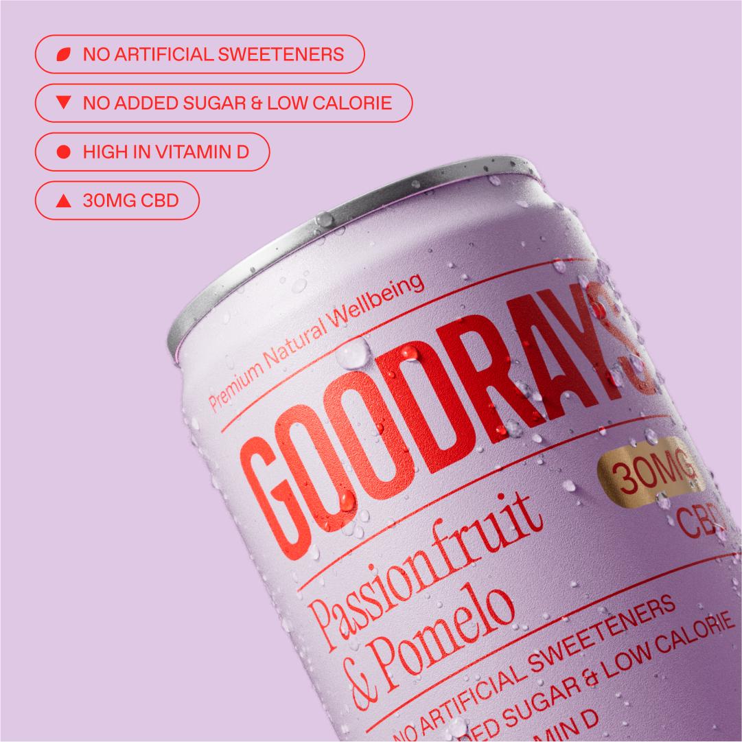 Goodrays 4 x 250ml Passionfruit & Pomelo Natural 30mg CBD Drink thumbnail 2