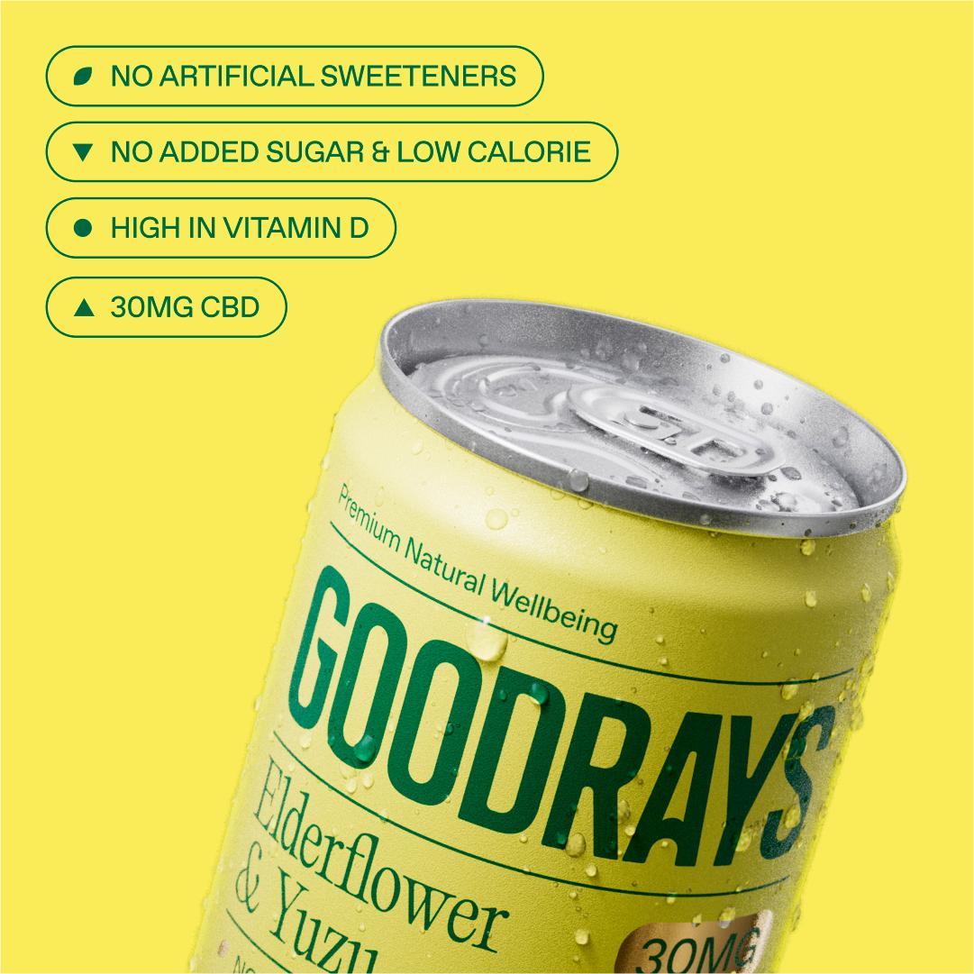 Goodrays 4 x 250ml Elderflower & Yuzu Natural 30mg CBD Drink thumbnail 2