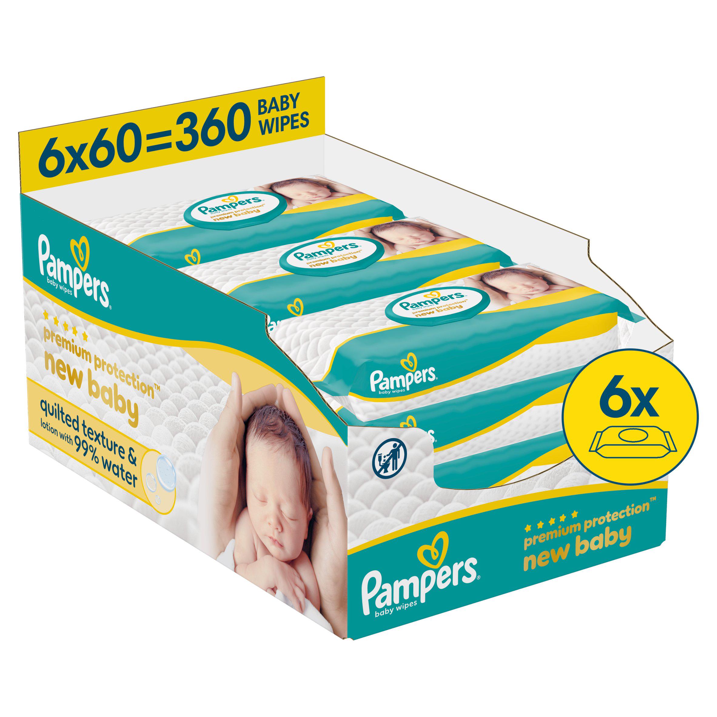 Pampers Premium Protection New Baby Wipes 6x 60 Wipes