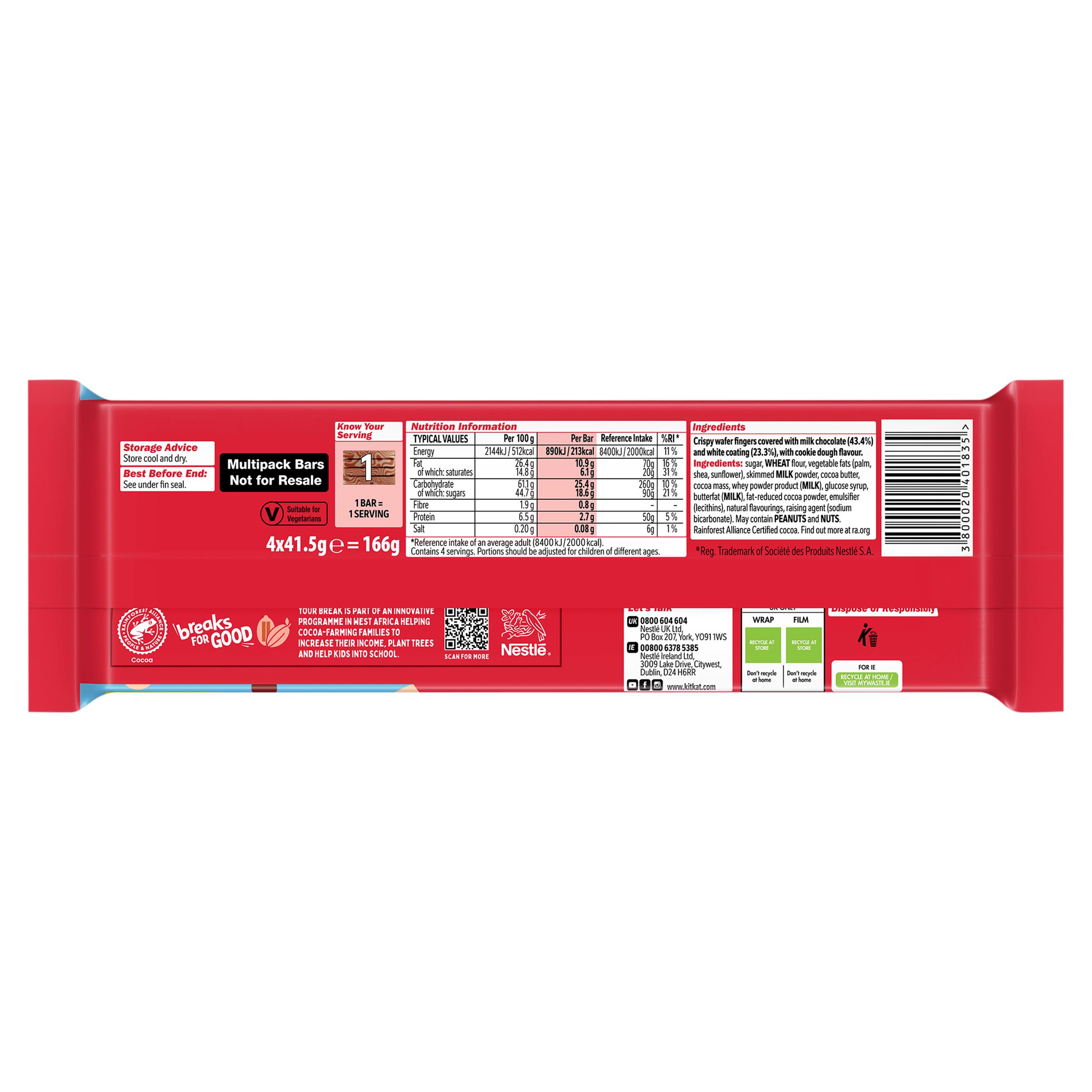 KitKat 4 x 166g 4 Finger Cookie Dough Flavour Multipack Chocolate Bar thumbnail 2