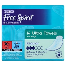 Tesco Free Spirit Ultra Towels with Wings - Regular 14 Pack - Image 1