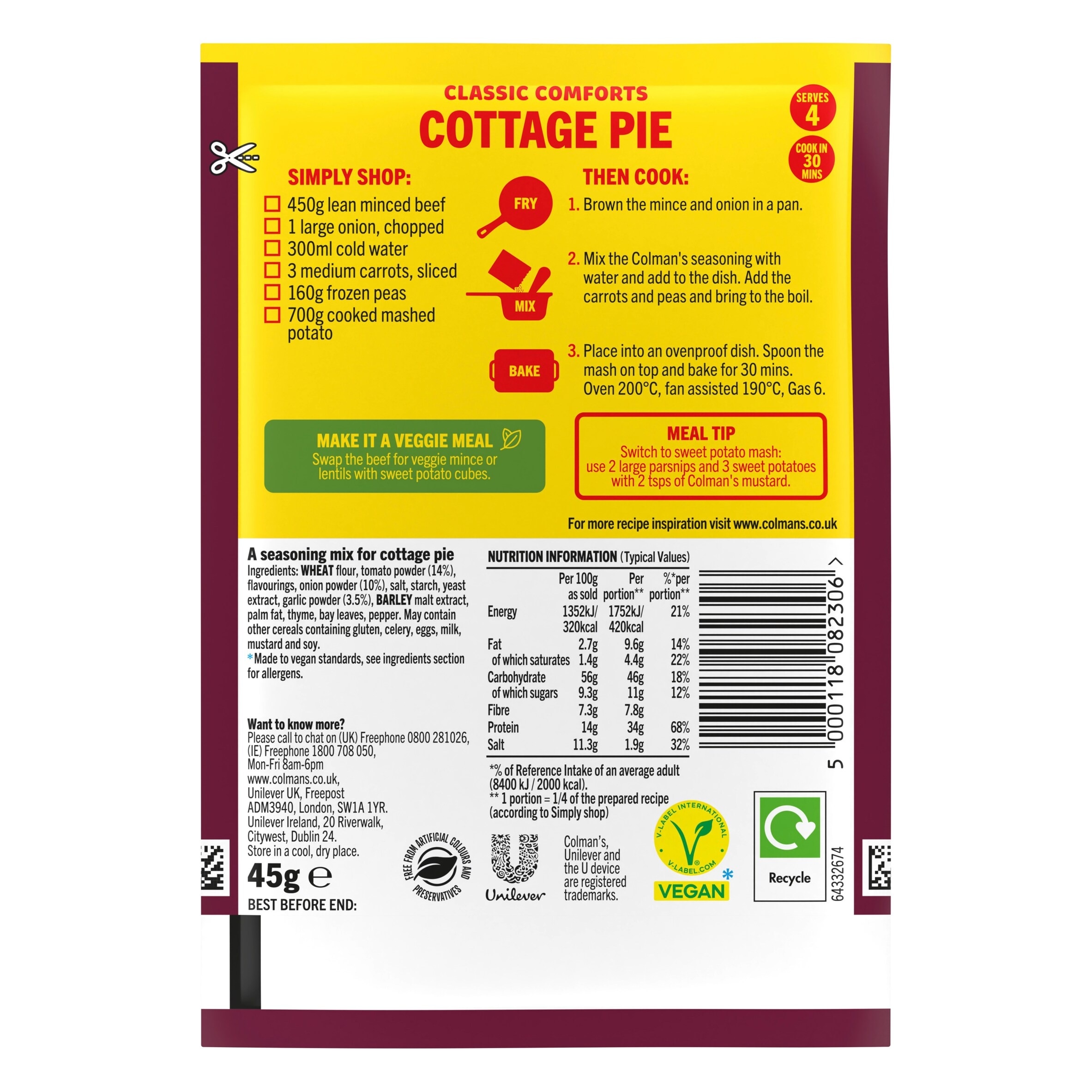 Colman's Cottage Pie Recipe Mix 45G thumbnail 2