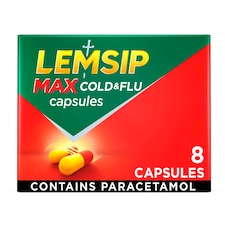Lemsip Max Cold & Flu Lemon Capsules Paracetamol 8s