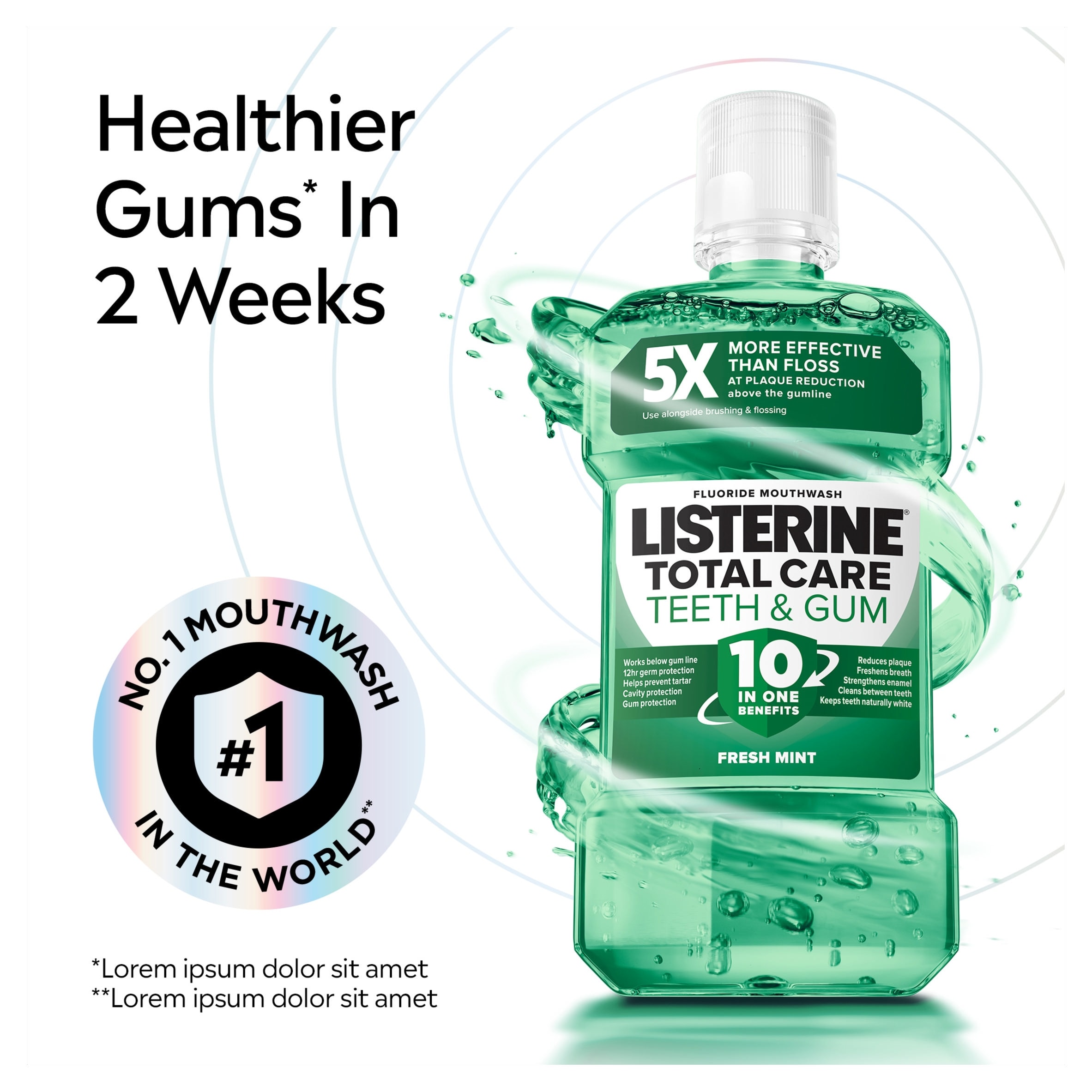 Listerine Total Care Teeth and Gum Fresh Mint Mouthwash 500ml thumbnail 3