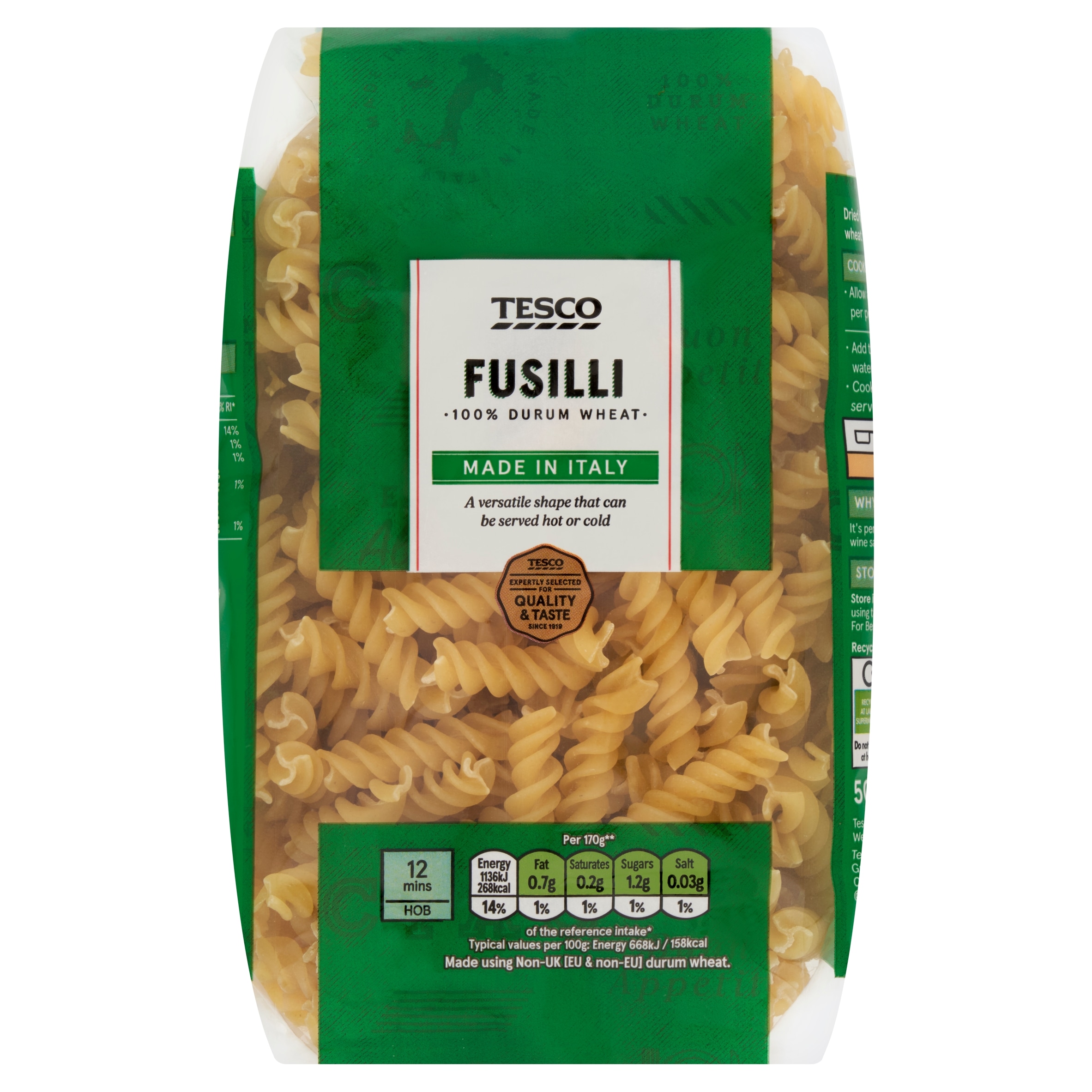 Tesco Fusilli Pasta 500G