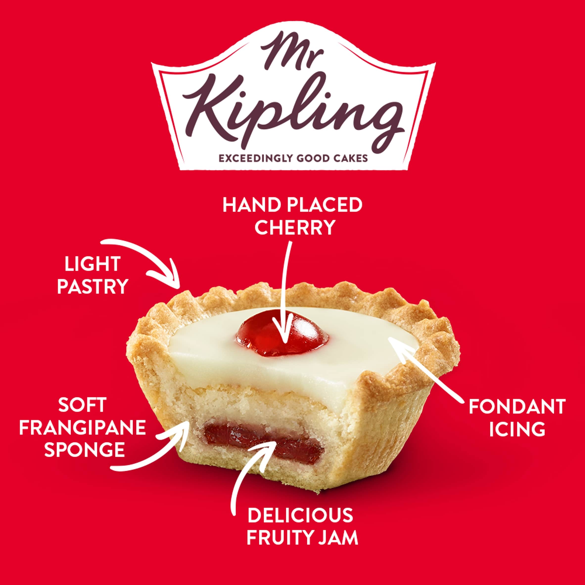 Mr Kipling Cherry Bakewell Cake Tarts 6 Pack thumbnail 2