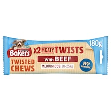 BAKERS Meaty Twists Medium Beef Dog Chews 180g
