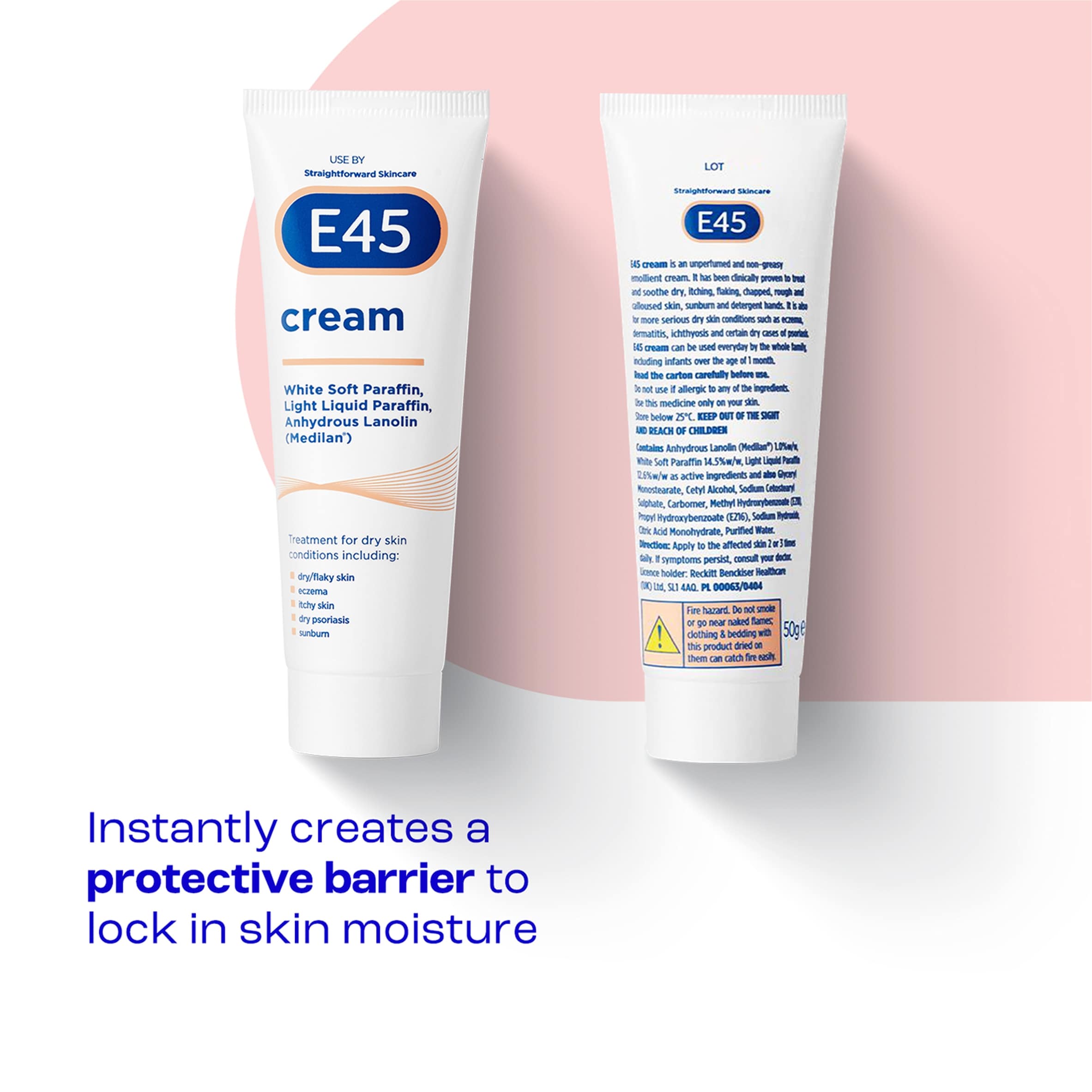 E45 Moisturiser Body Cream for Dry Skin & Eczema 50g thumbnail 2