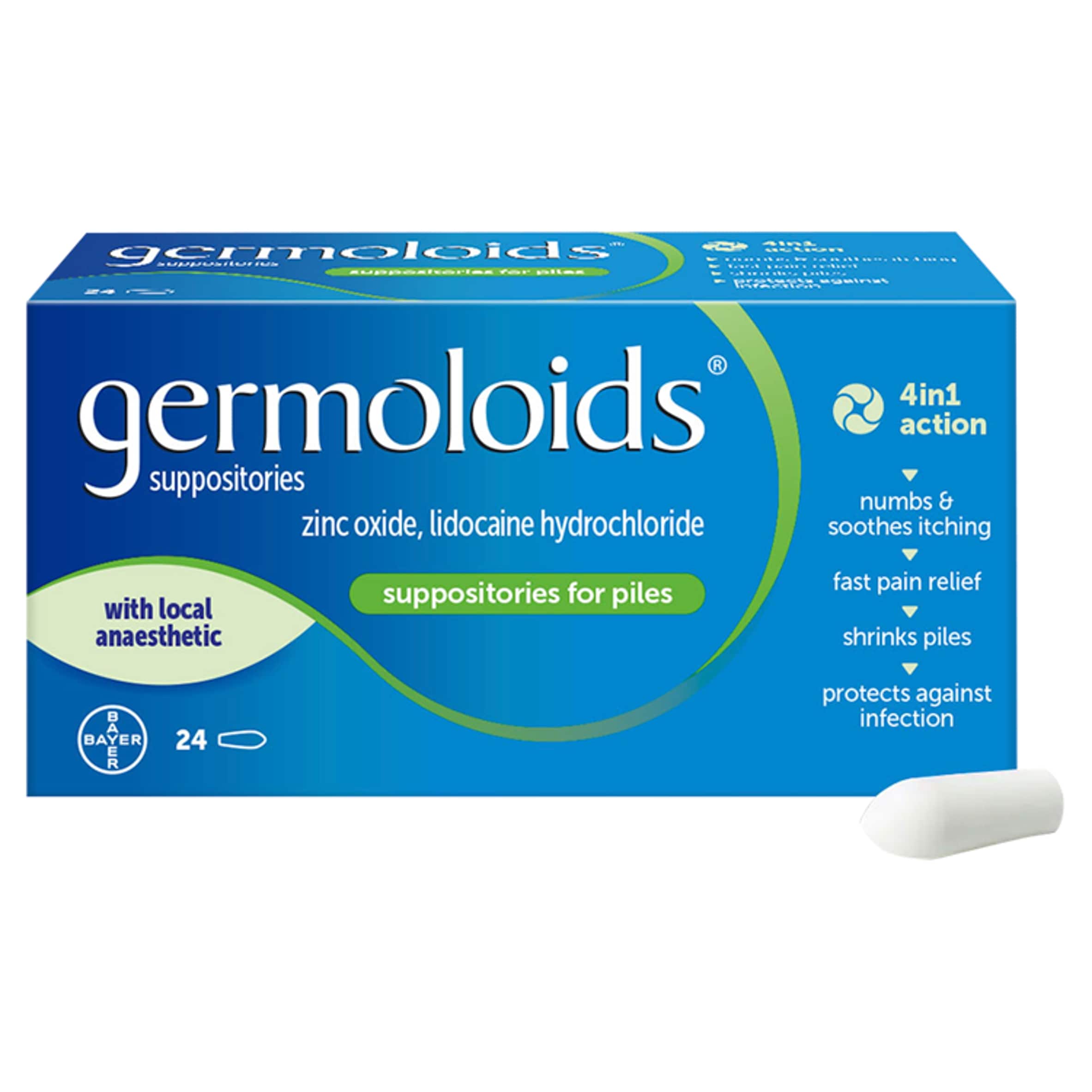 Germoloids Triple Action Haemorrhoids Suppositories 24s thumbnail 2