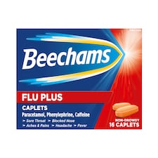Beechams Flu Plus Caplets with Paracetamol, Phenylephrine, Caffeine 16s