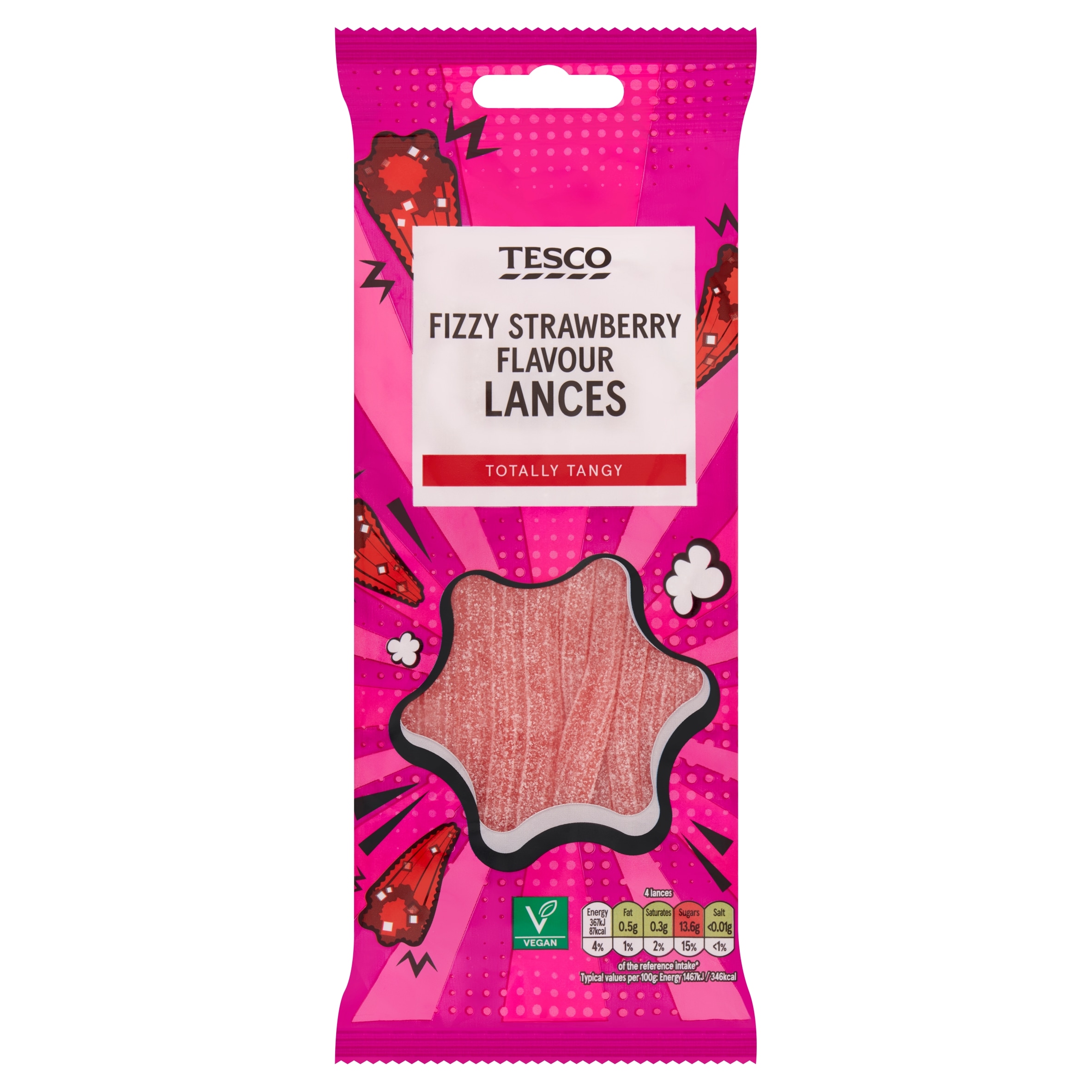 Tesco Fizzy Strawberry Flavour Lances 75G