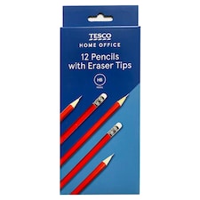 Tesco Stationery HB Pencils With Erasers 12 Pack