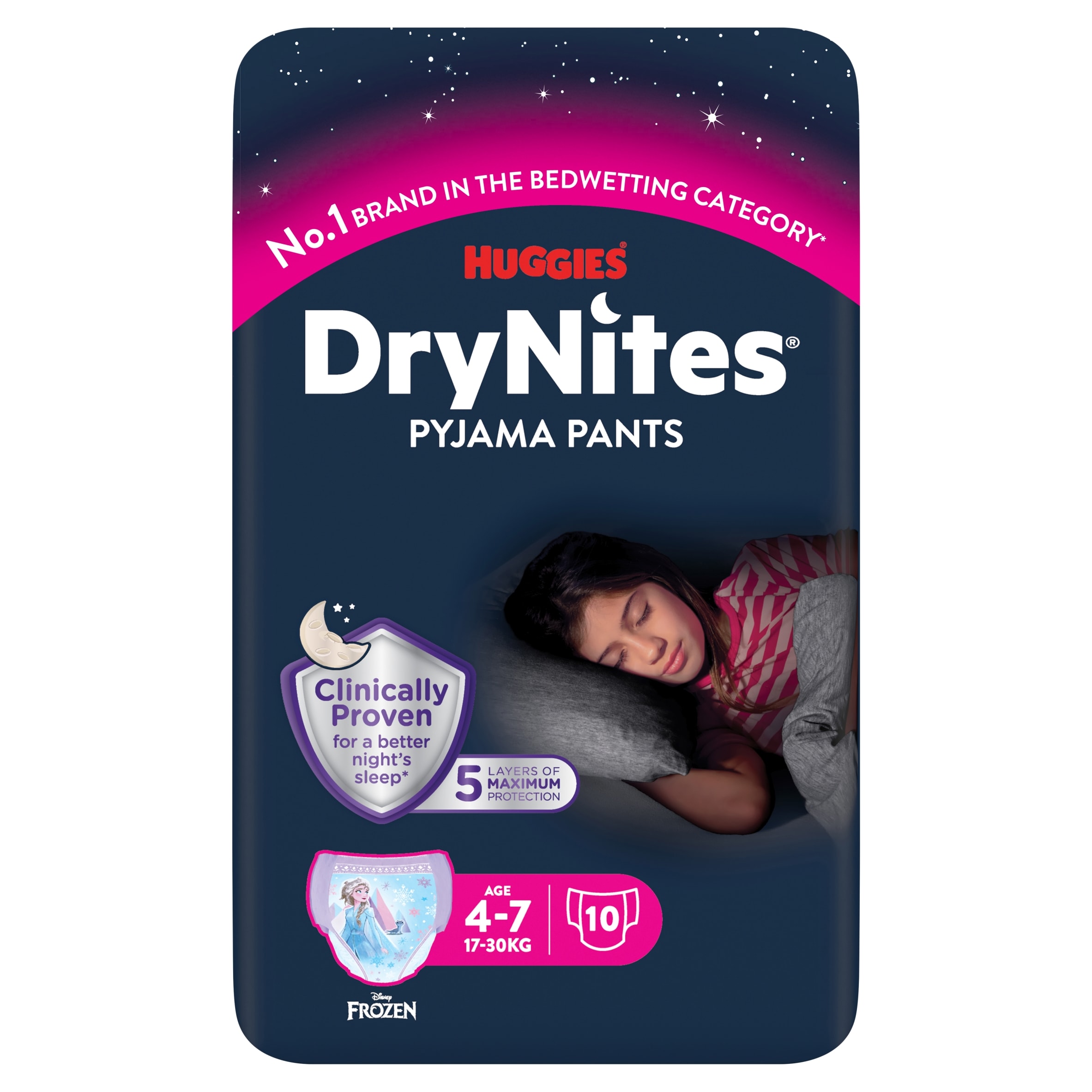 Huggies DryNites Bedwetting Pyjama Nappy Pants Girls 4-7Yr x10