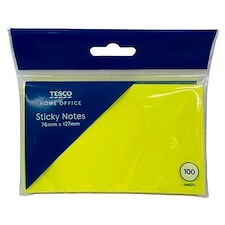 Tesco Sticky Notes 76Mmx127mm Yellow 100 Shts