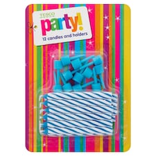 Tesco Blue Candy Stripe 12 Candles & Holde