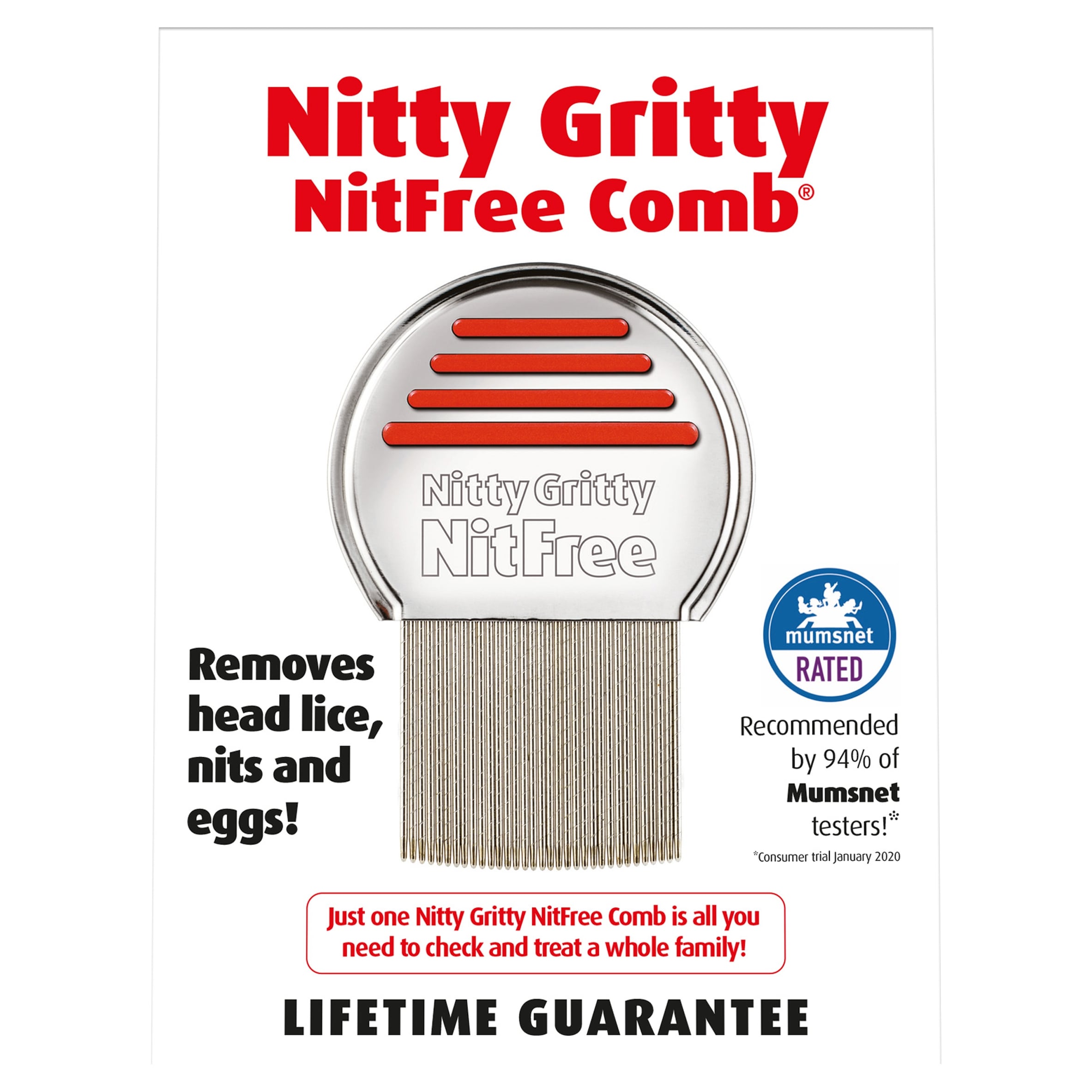 Nitty Gritty NitFree Comb - Head Lice and Nit Removal with Detection Comb