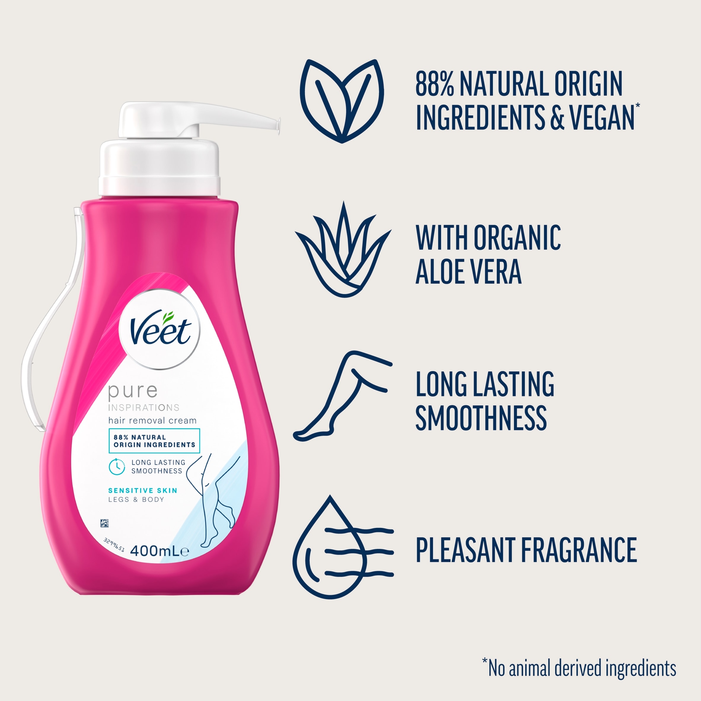 Veet Pure Hair Removal Cream Legs & Body Sensitive 400ml thumbnail 2