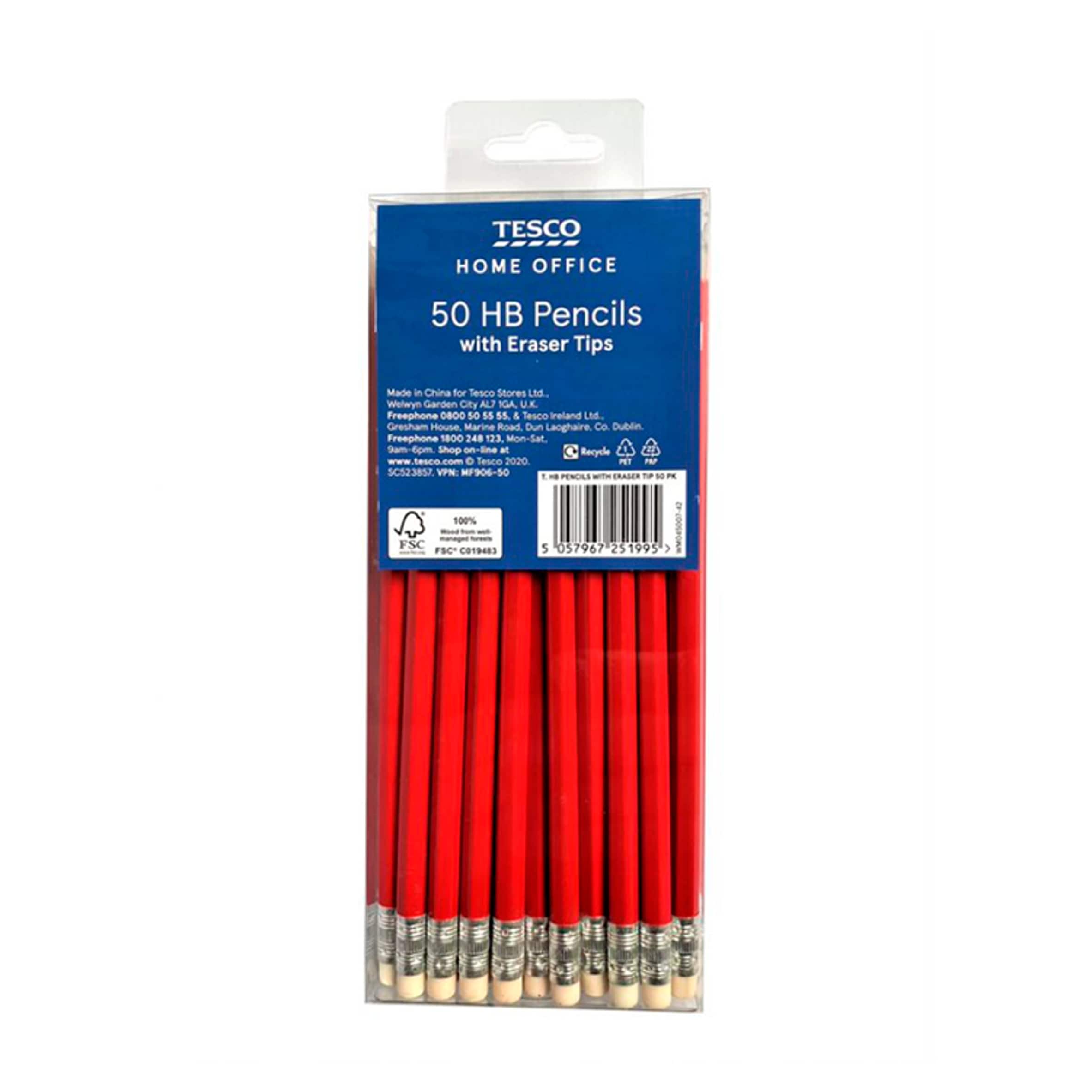 Tesco Hb Pencils With Eraser Tip 50 Pack
