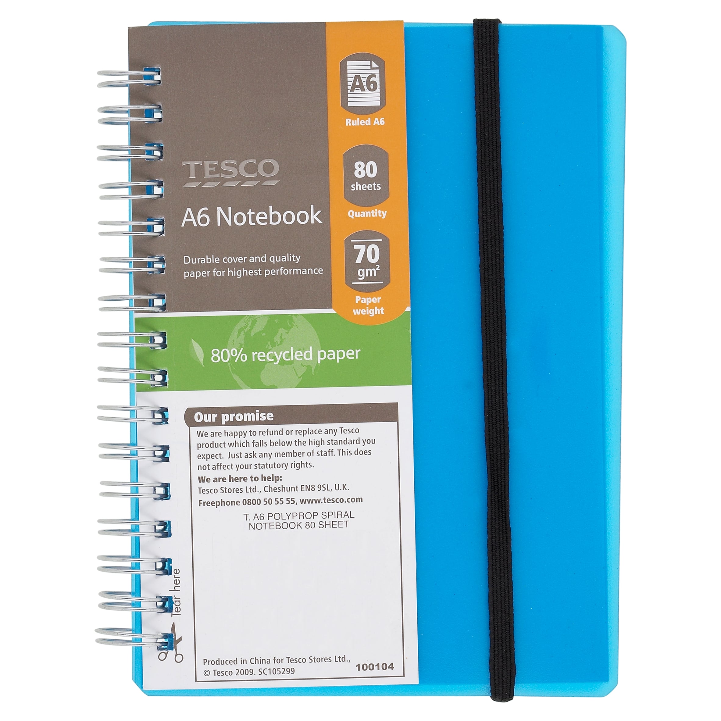 Tesco A6 Polypropylene Spiral Notebook 160 Pages