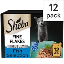 Sheba Fine Flakes Wet Cat Food Pouches Fish in Jelly 12x85g
