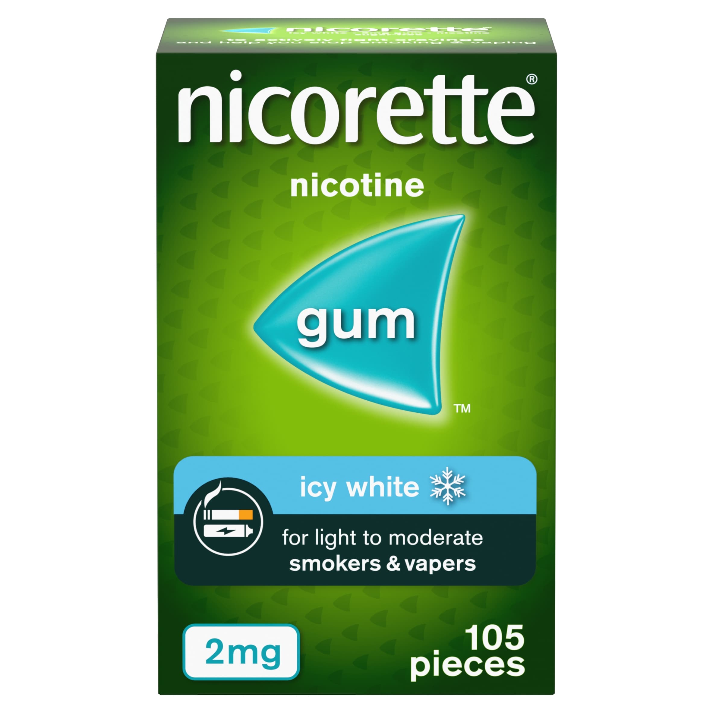 Nicorette Icy White Gum, 2 mg, 105 Gums (Stop Smoking Aid)