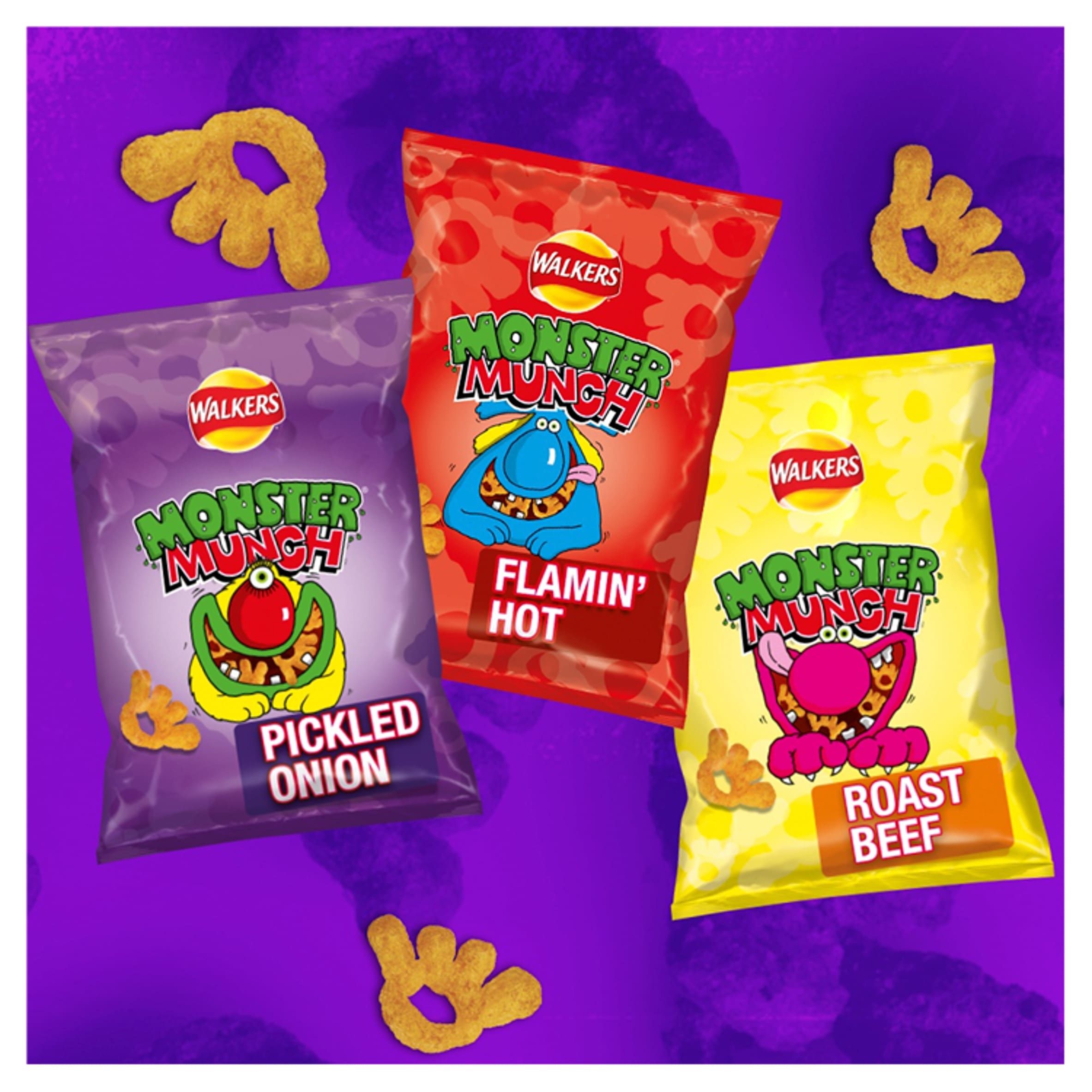 Walkers Monster Munch Pickled Onion Snacks Grab Bag Crisps 40g thumbnail 2