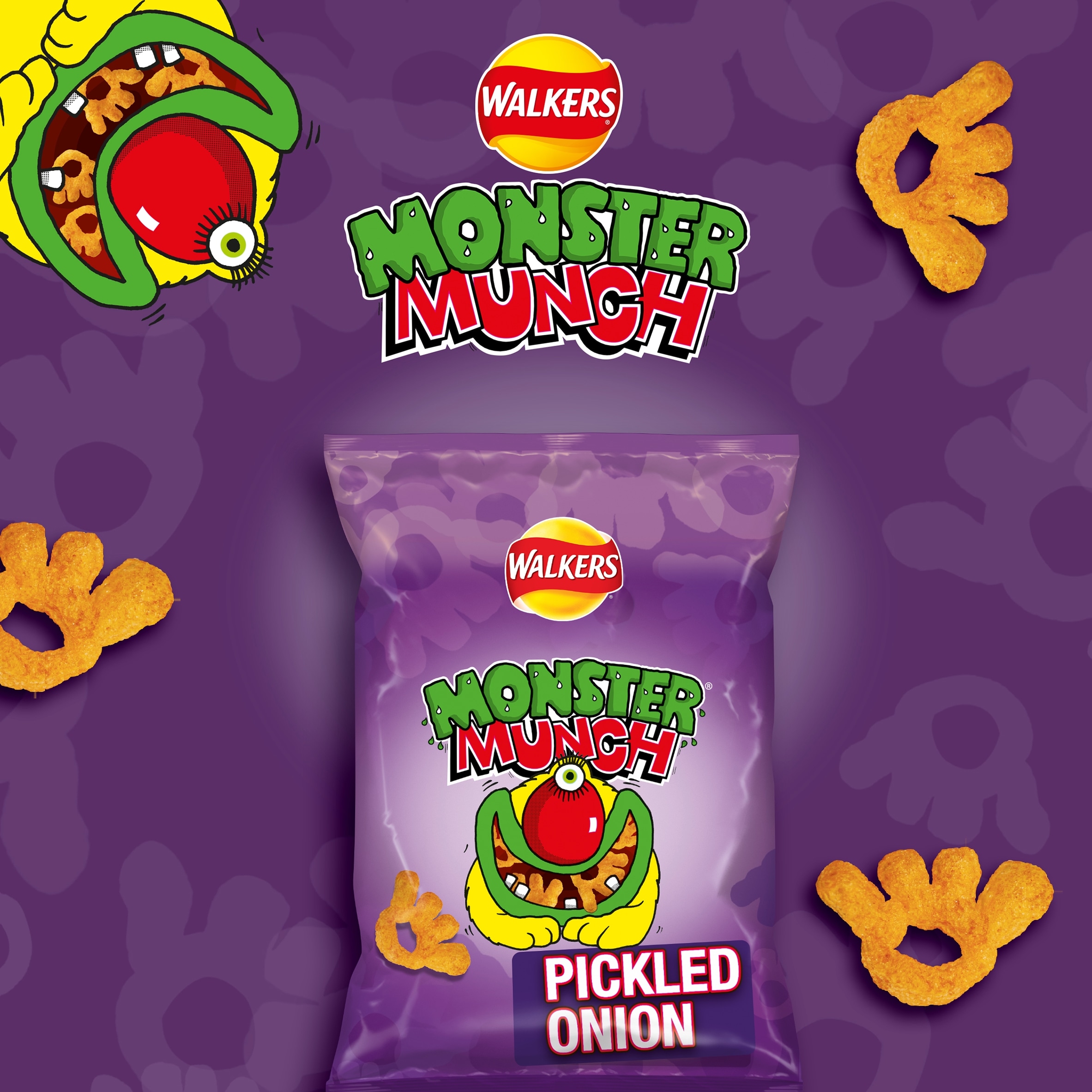 Walkers Monster Munch Pickled Onion Snacks Grab Bag Crisps 40g thumbnail 3