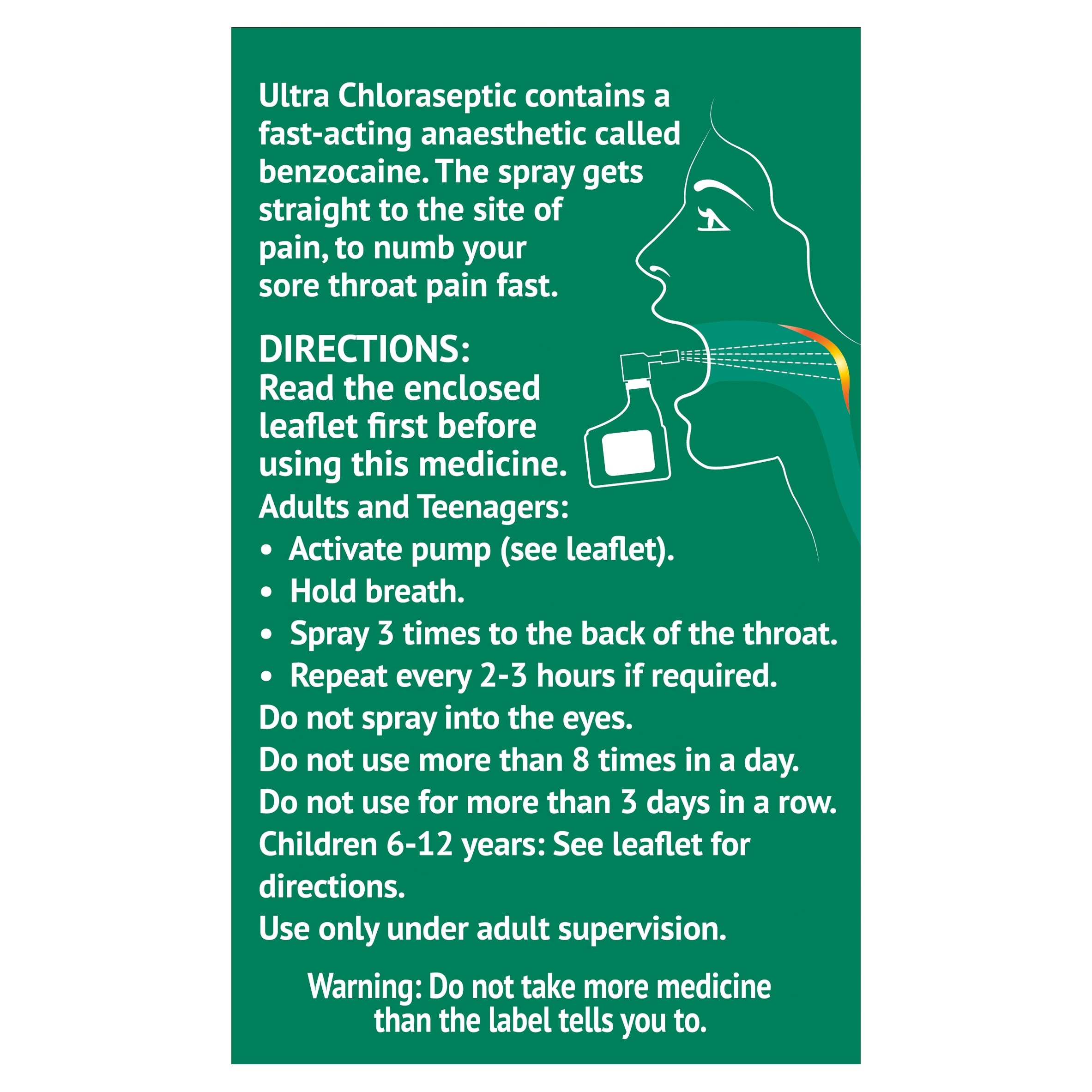 Ultra Chloraseptic Anaesthetic Throat Spray - Original Menthol 15ml thumbnail 3