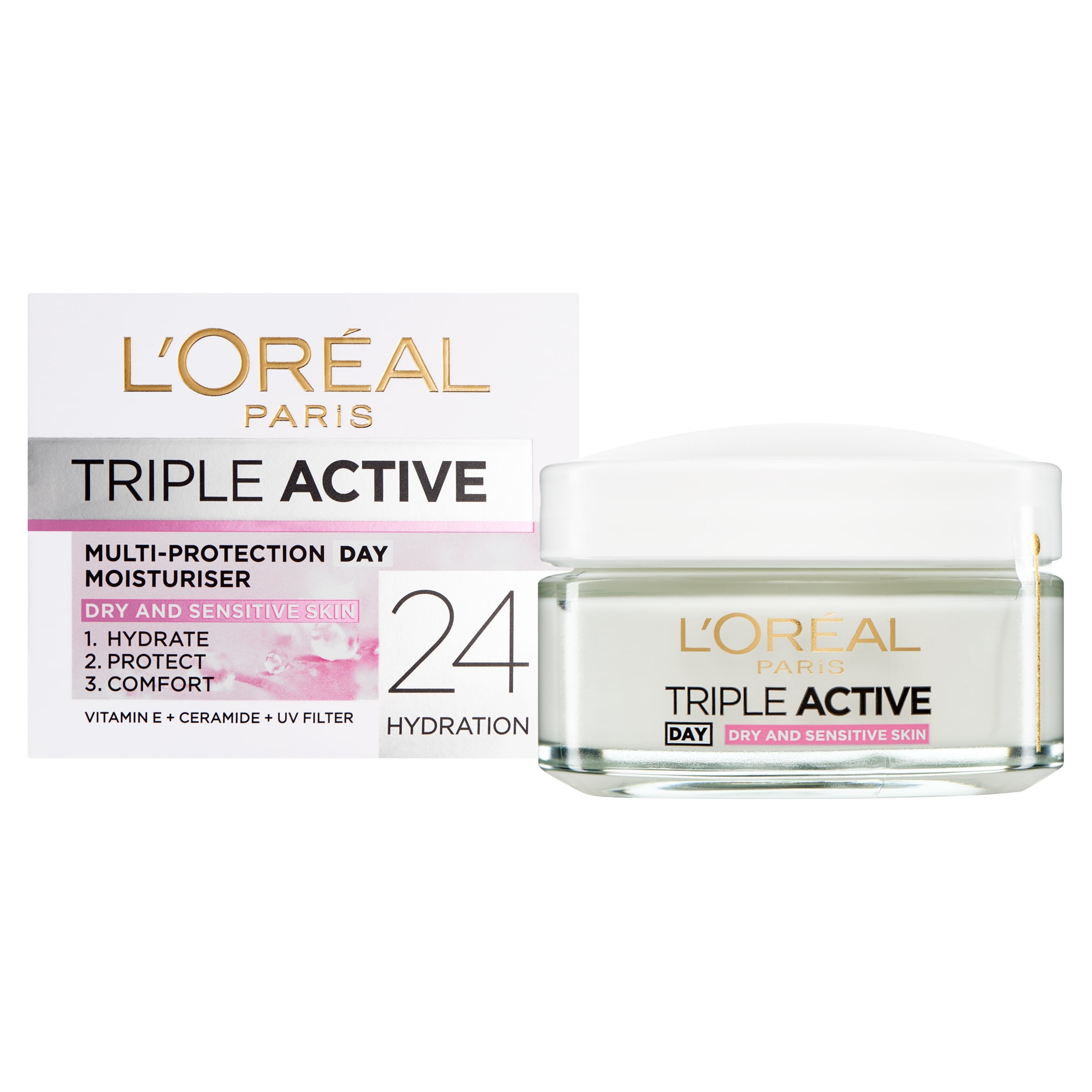 L'Oreal Paris Triple Active Day Moisturiser Dry and Sensitive Skin 50ml thumbnail 2