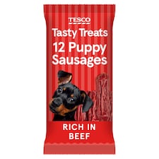 Tesco Tasty Treats 12 Puppy Sausages Rich in Beef 30g