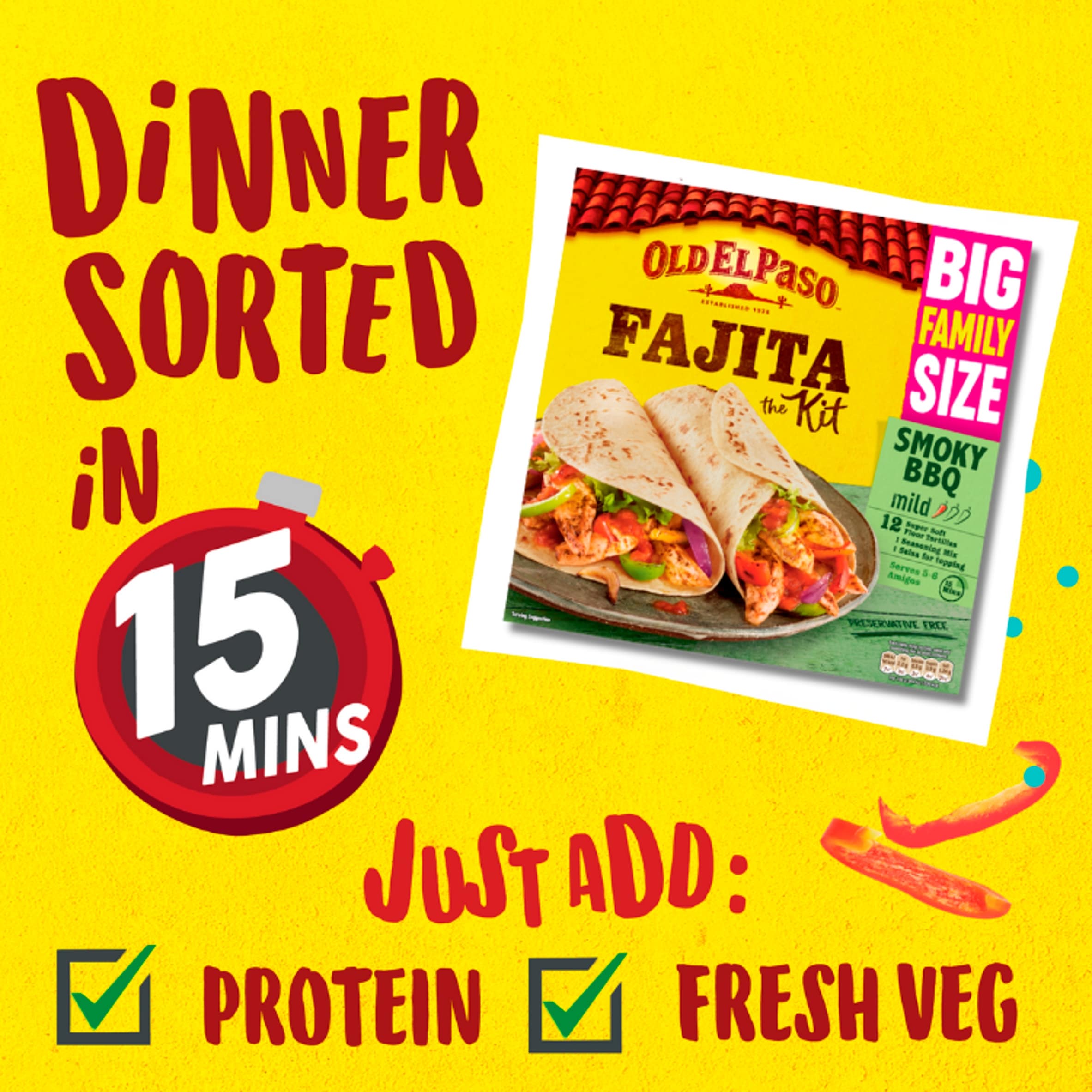 Old El Paso Smoky Bbq Family Fajita Kit 750G thumbnail 2