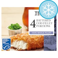 Tesco 4 Battered Cod Fillets 500G