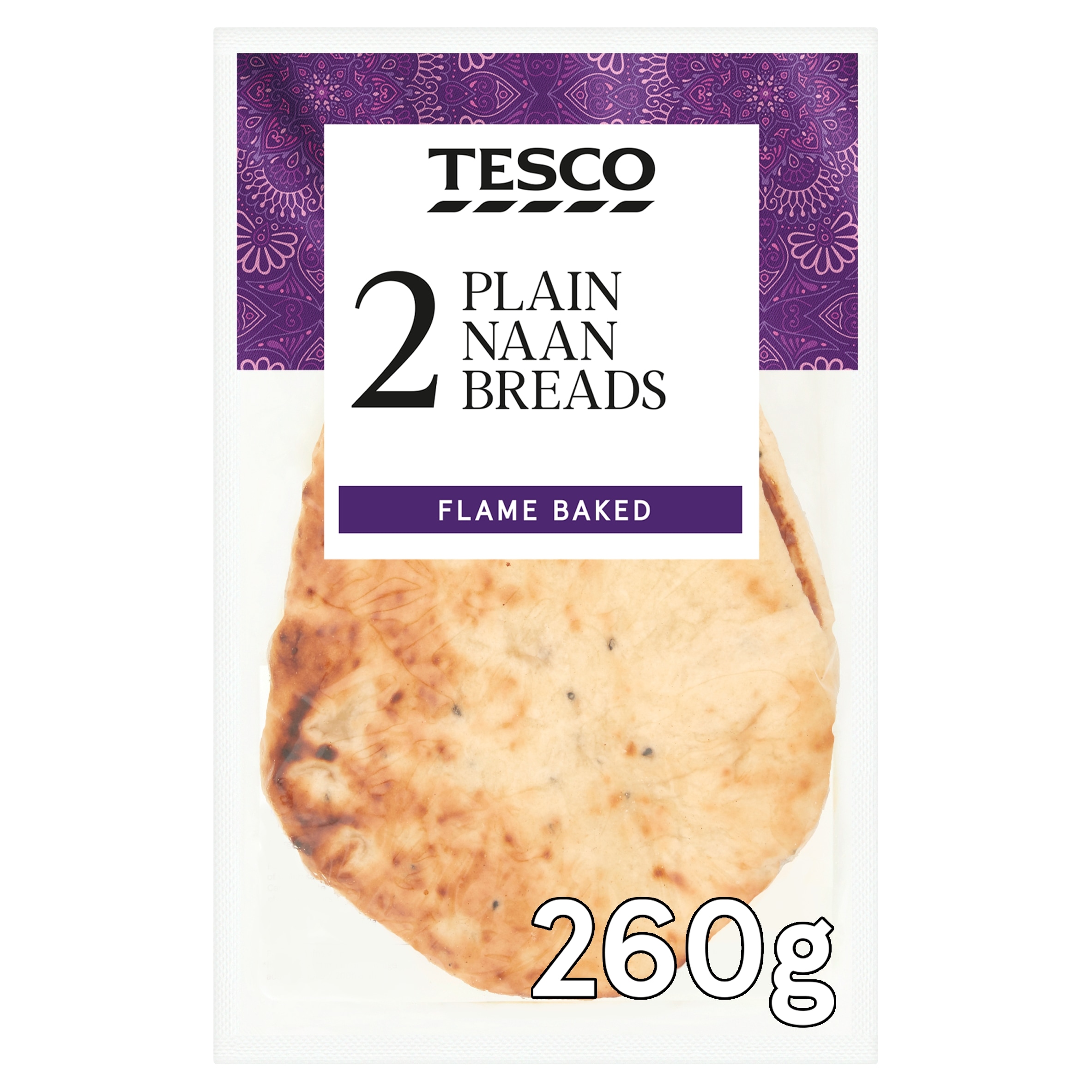 Tesco Plain Naans 2 Pack 260G
