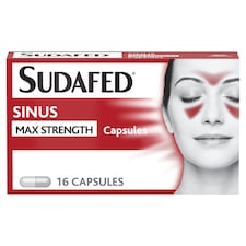 Sudafed Sinus Max Strength Capsules with Paracetamol, Caffeine, Phenylephrine 16s
