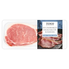 Tesco Unsmoked Back Bacon Rashers 10 Pack 300g