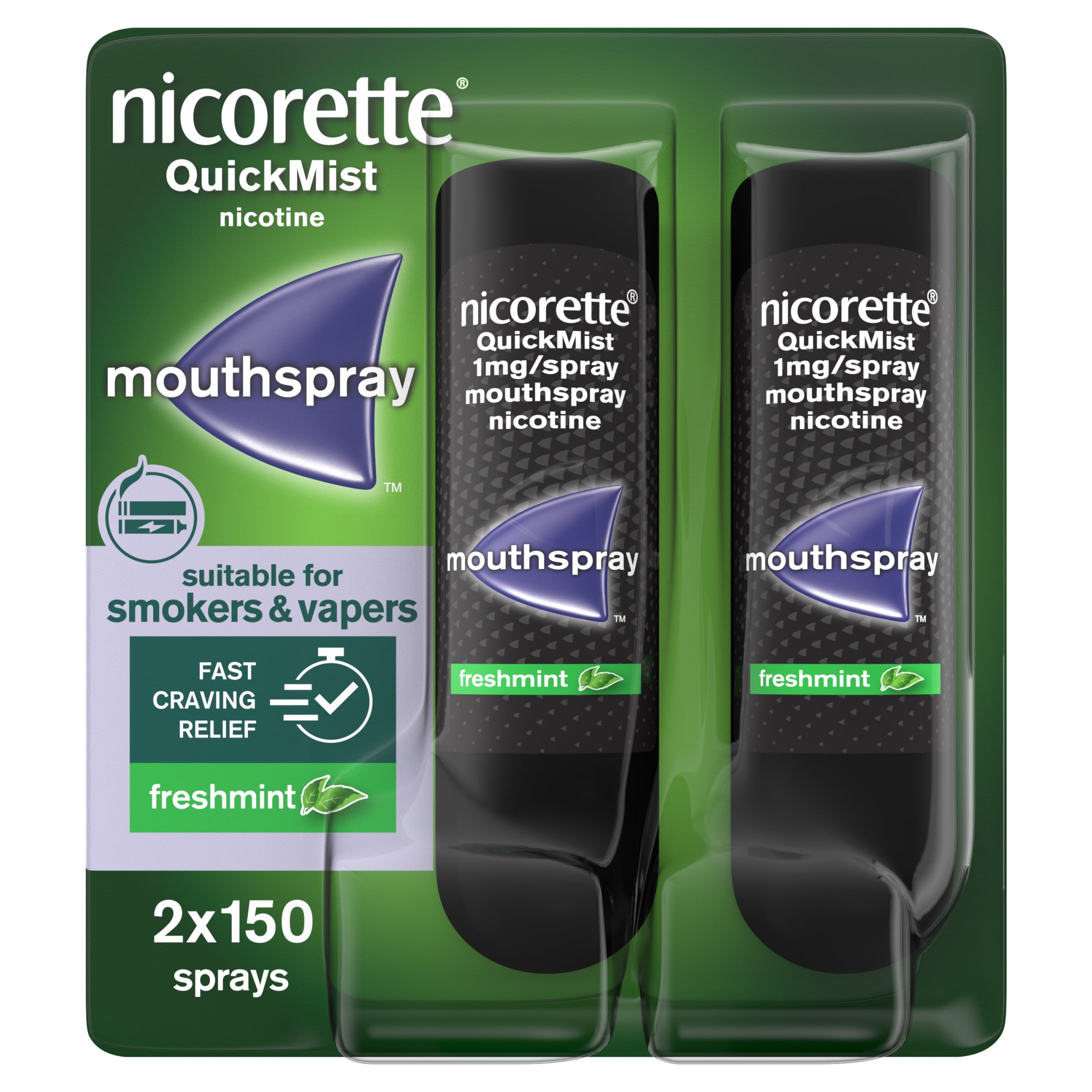 Nicorette QuickMist Duo Nicotine Mouthspray - Freshmint 2 x 150 sprays 1mg